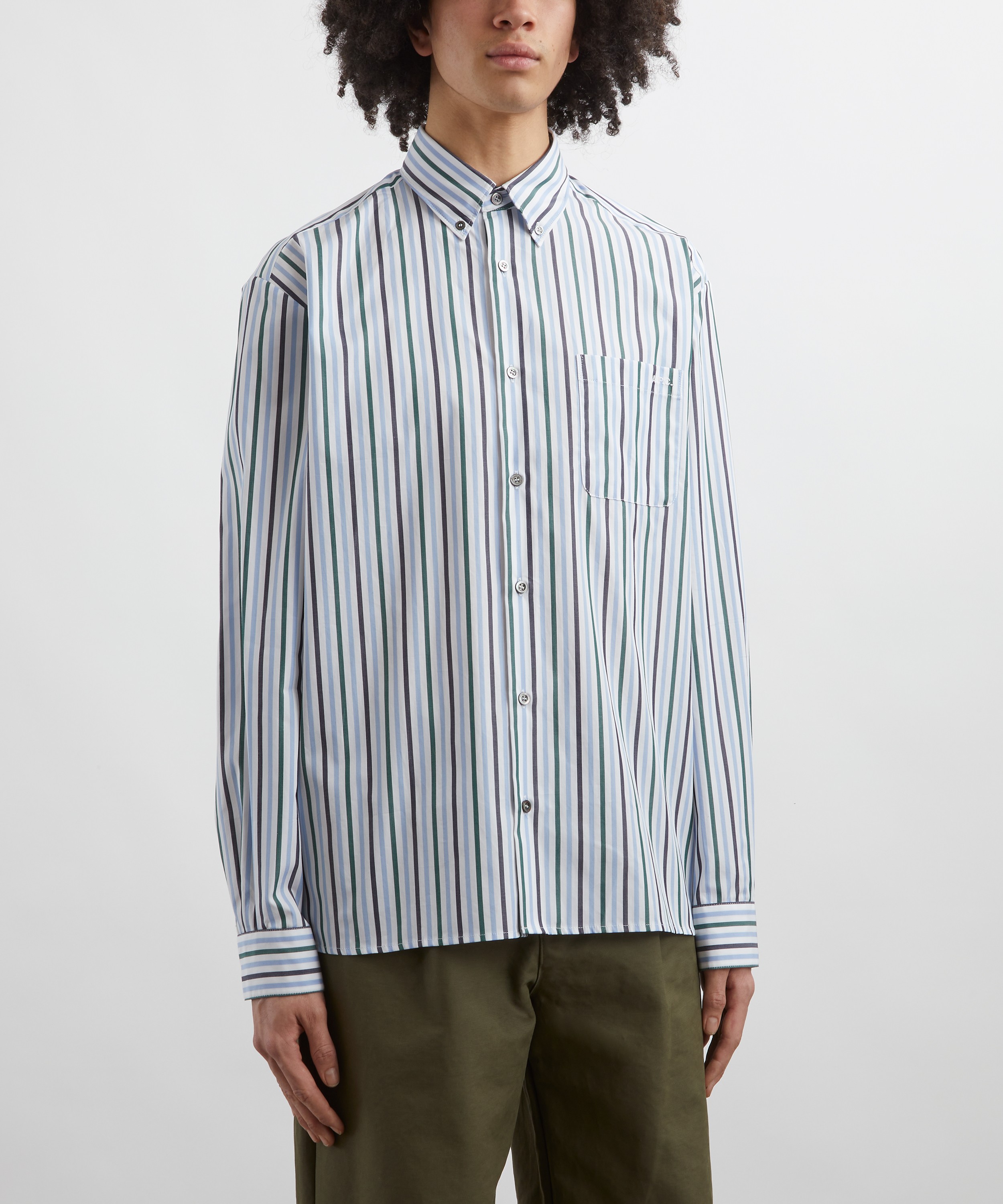 A.P.C. - Dark Navy Blue Striped Mateo Logo Cotton Shirt image number 2