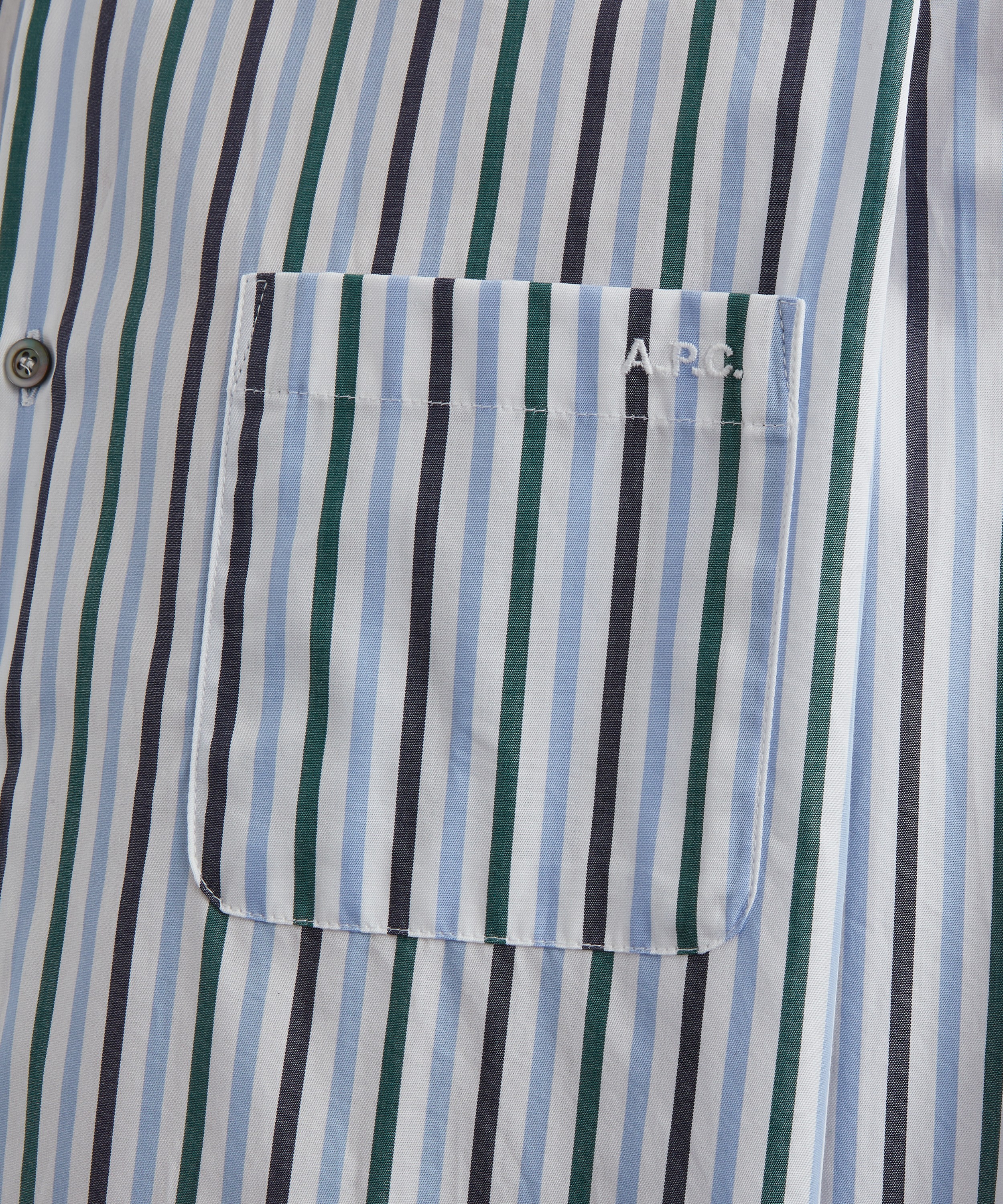 A.P.C. - Dark Navy Blue Striped Mateo Logo Cotton Shirt image number 4