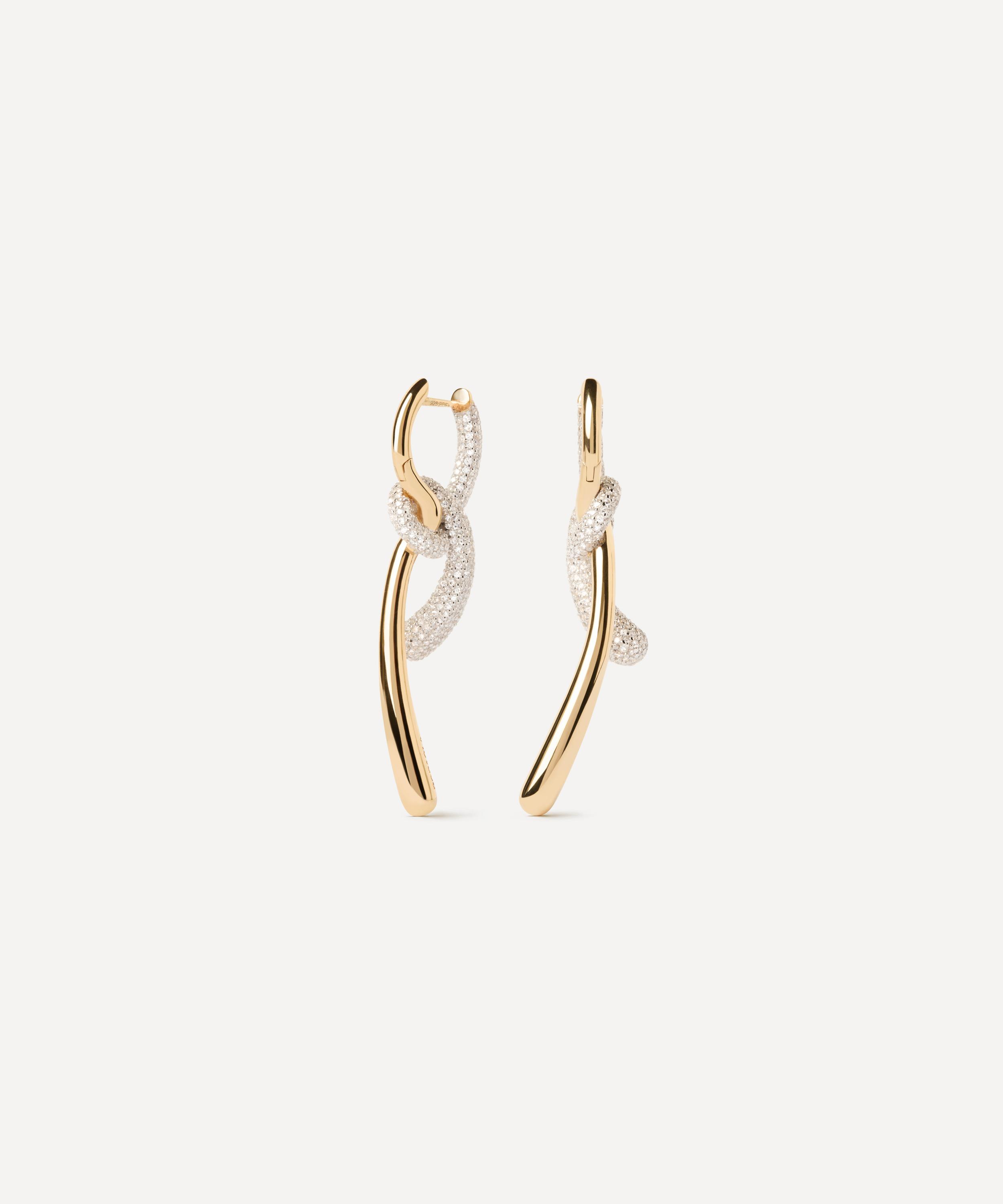 PDPAOLA - 18ct Gold-Plated Pavé Twist Hoop Earrings image number 2