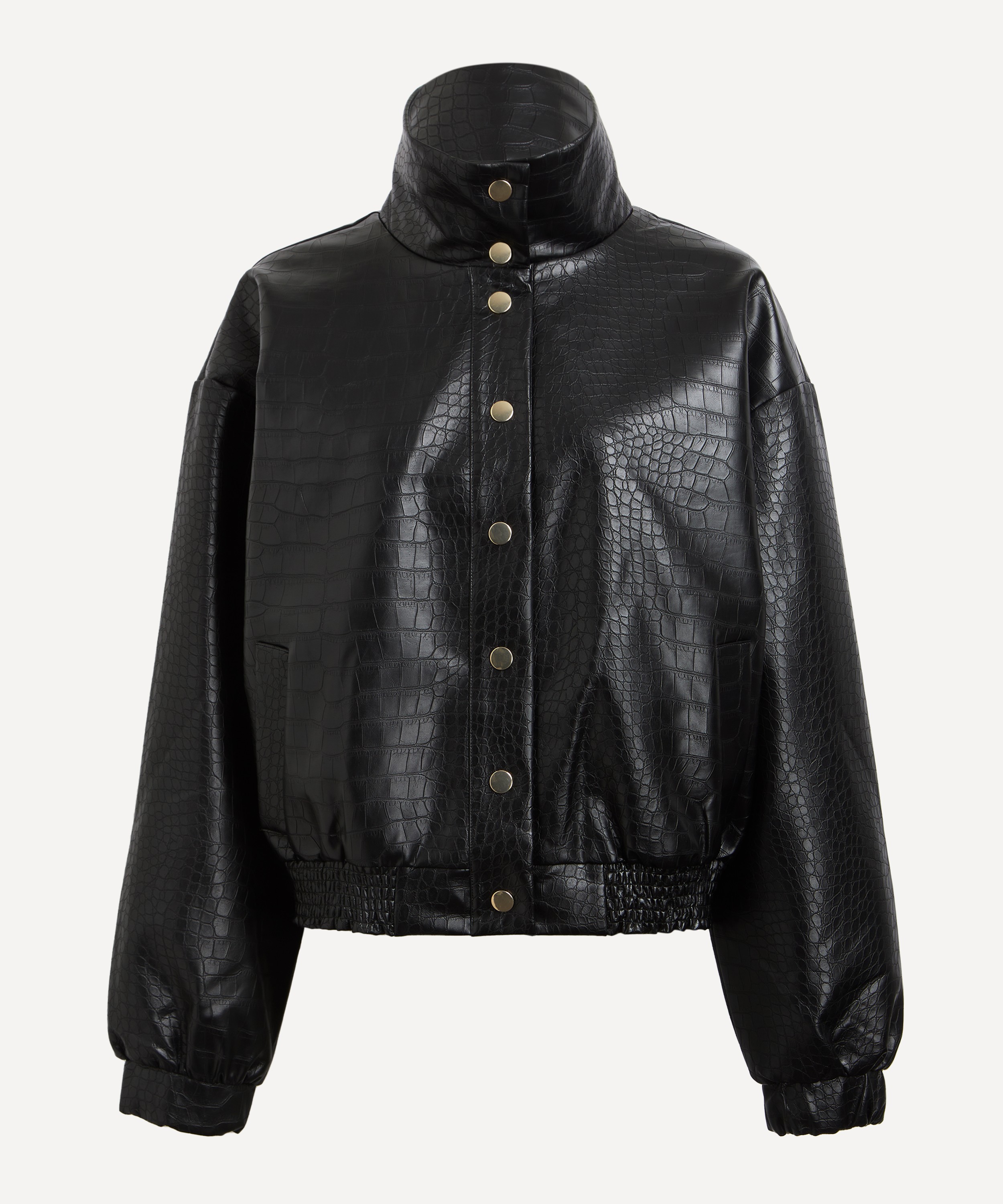 KITRI - Estelle Black Faux Croc Oversized Bomber Jacket image number 0