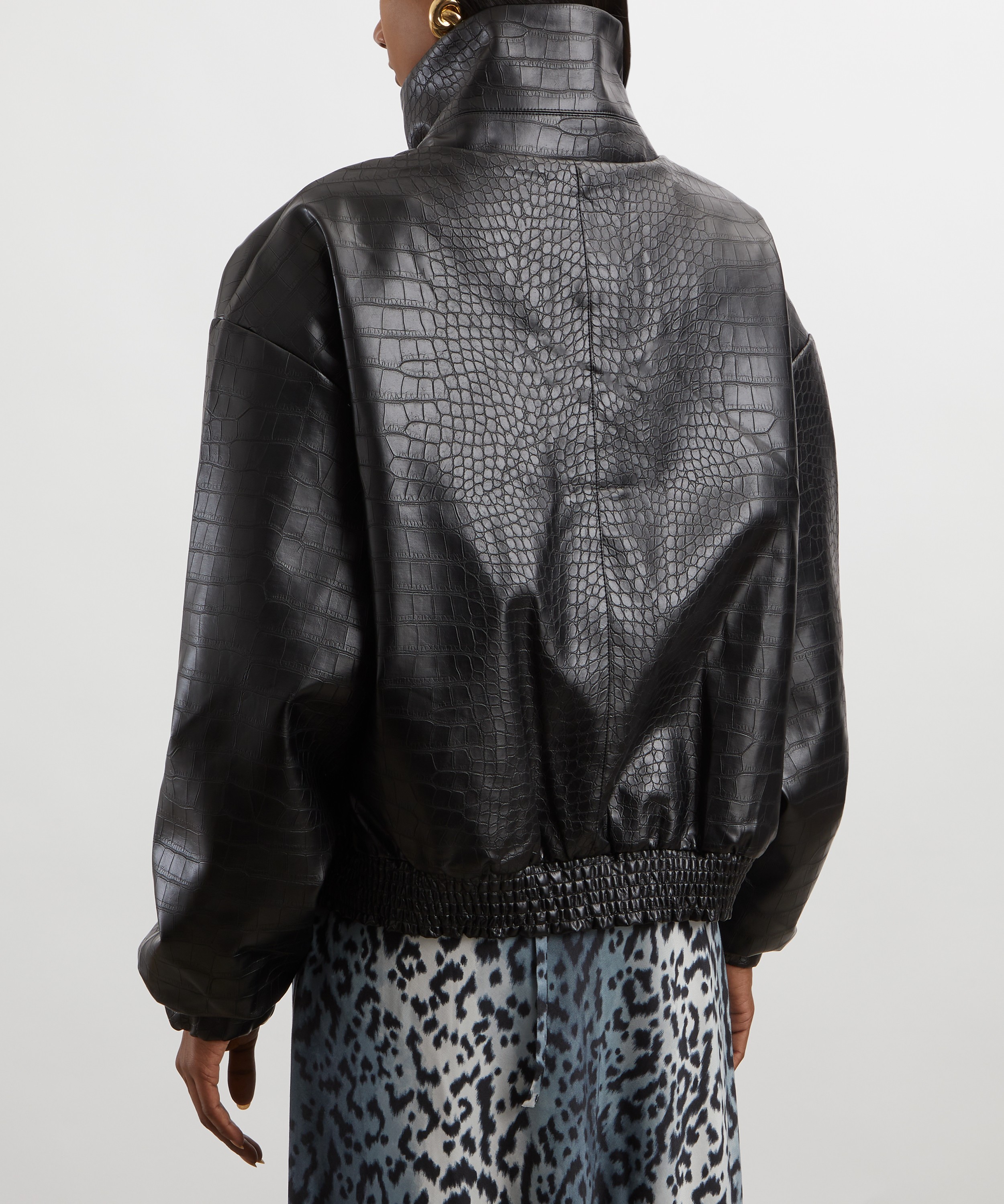 KITRI - Estelle Black Faux Croc Oversized Bomber Jacket image number 3