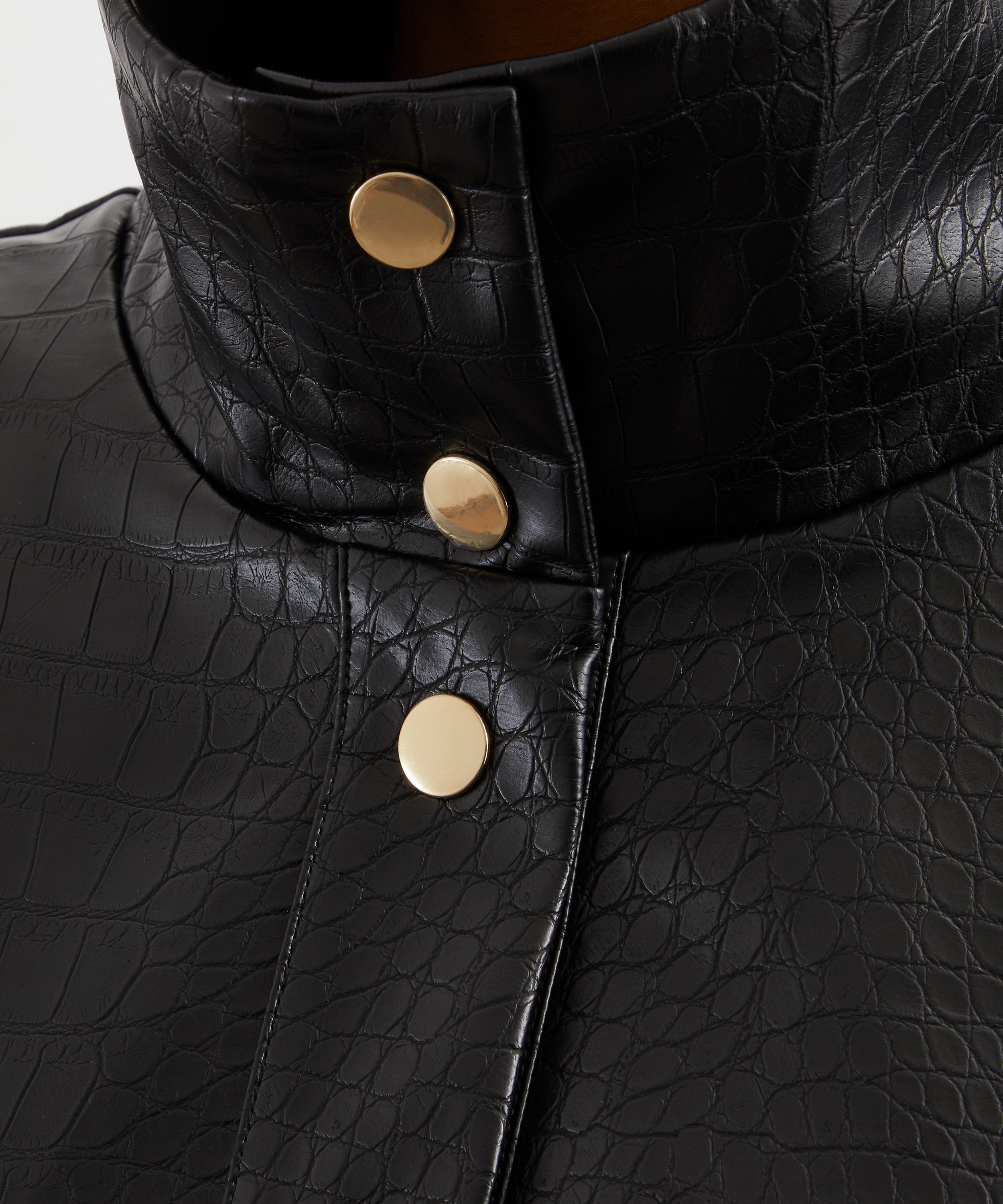 KITRI - Estelle Black Faux Croc Oversized Bomber Jacket image number 4