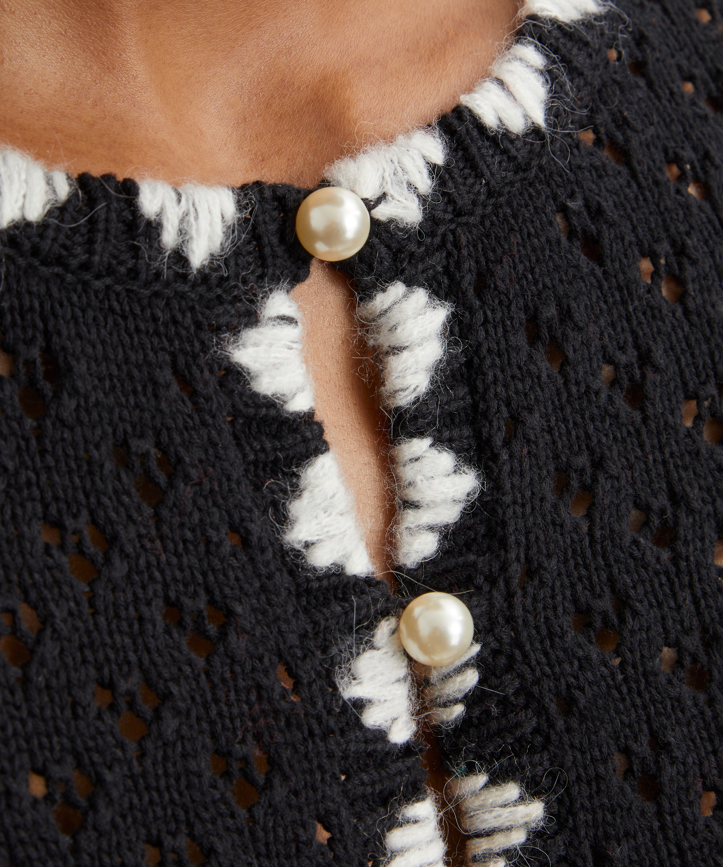 KITRI - Caramel Black Pointelle Knit Cardigan image number 4