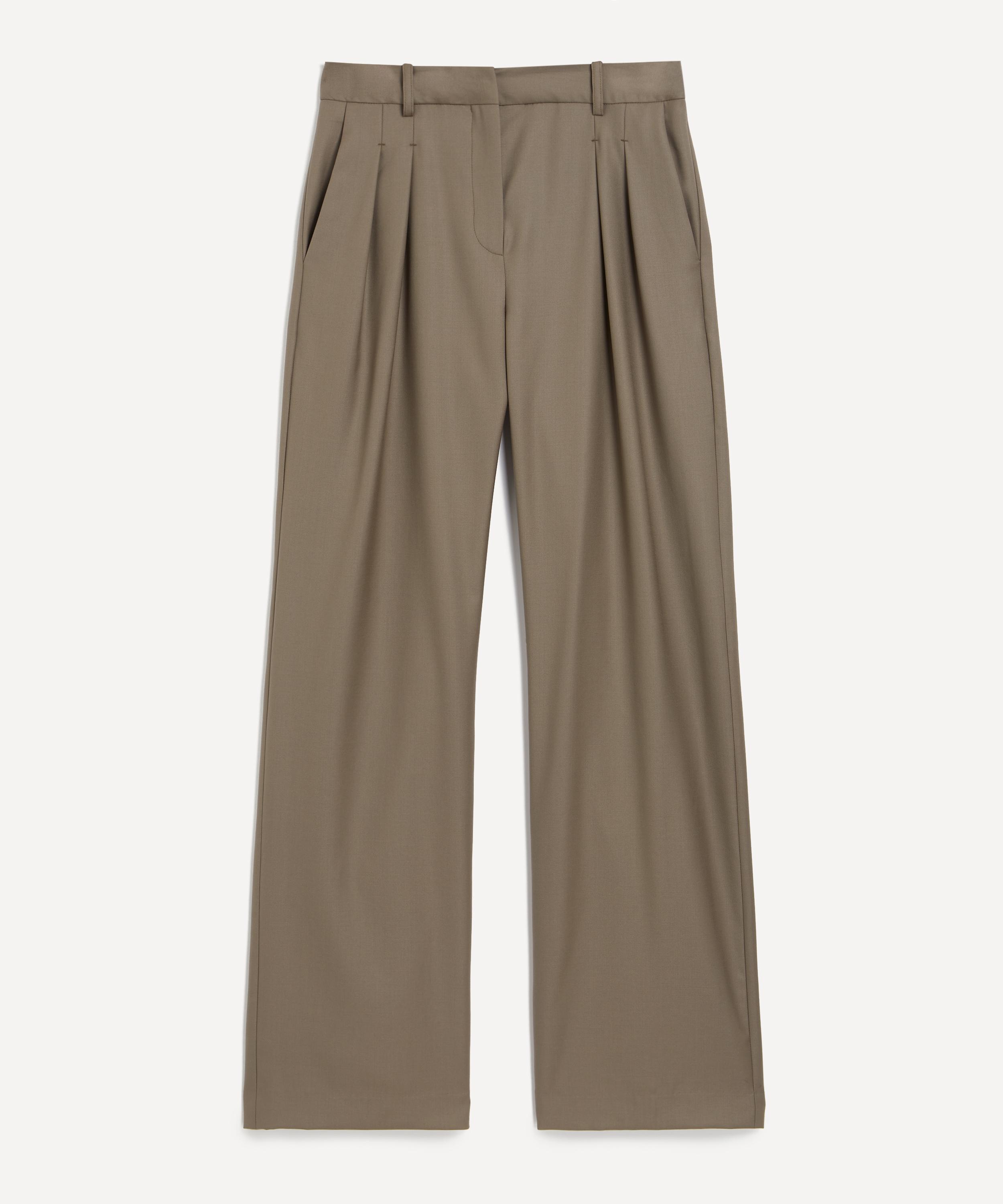 Loulou Studio - Sbiru Khaki Wool-Twill Wide-Leg Trousers image number 0