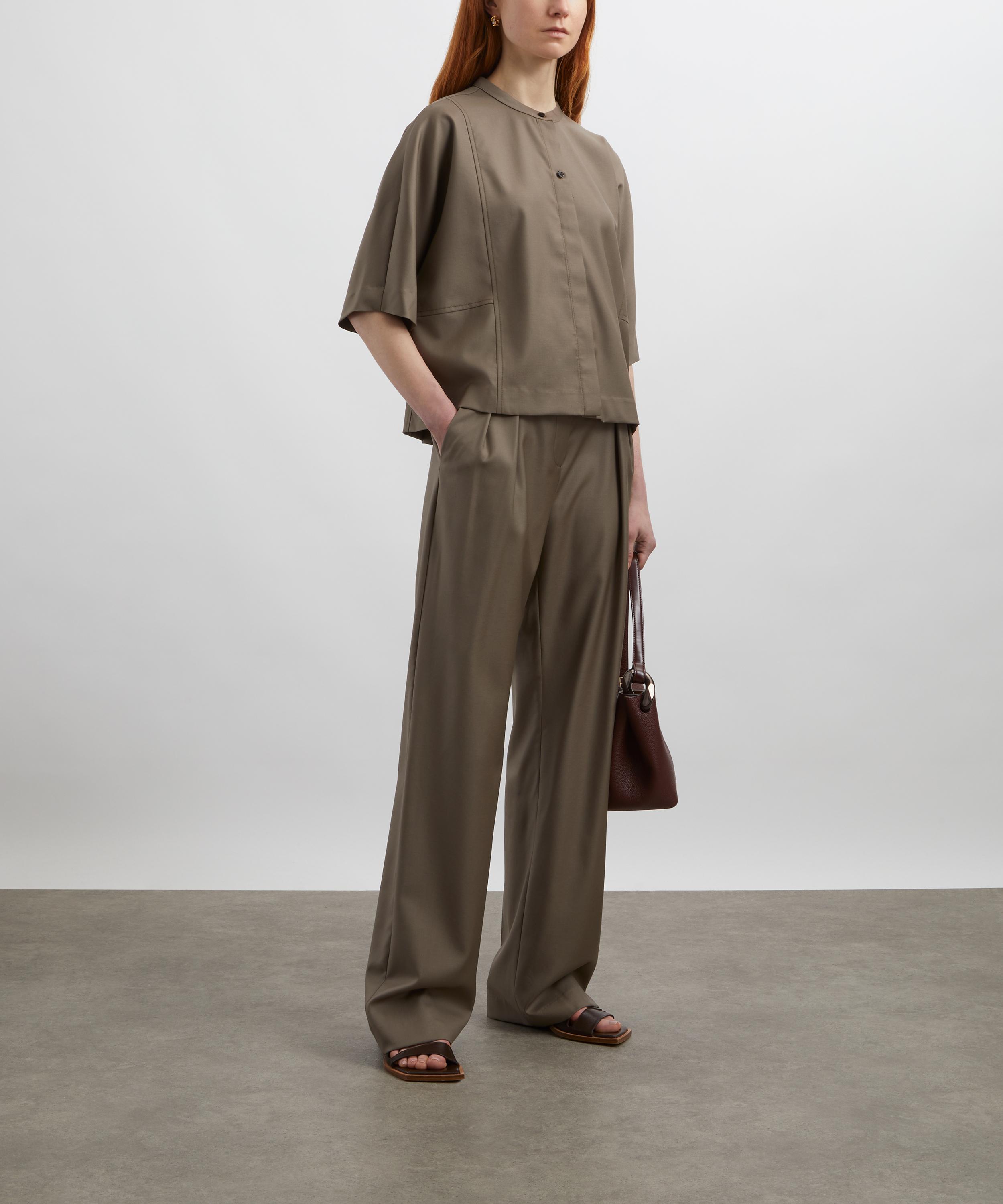 Loulou Studio - Sbiru Khaki Wool-Twill Wide-Leg Trousers image number 1