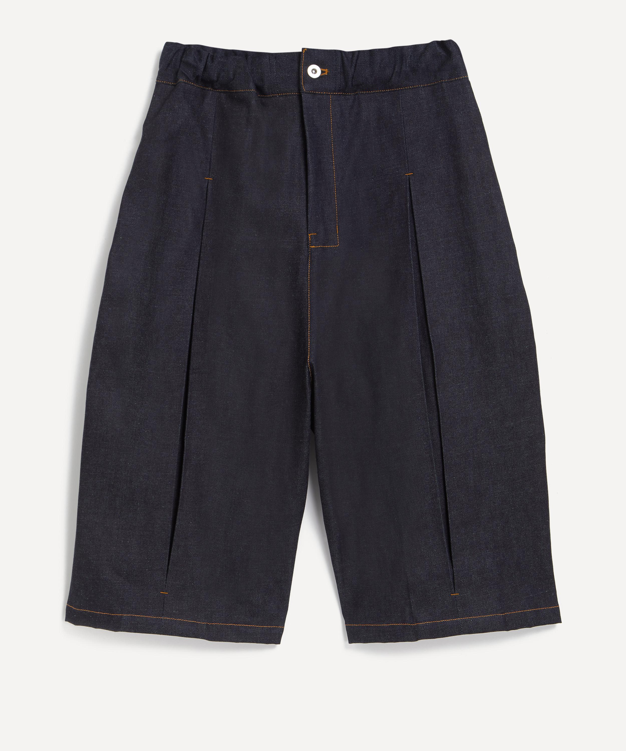 SAGE NATION - Box Pleat Raw Indigo Denim Shorts image number 0