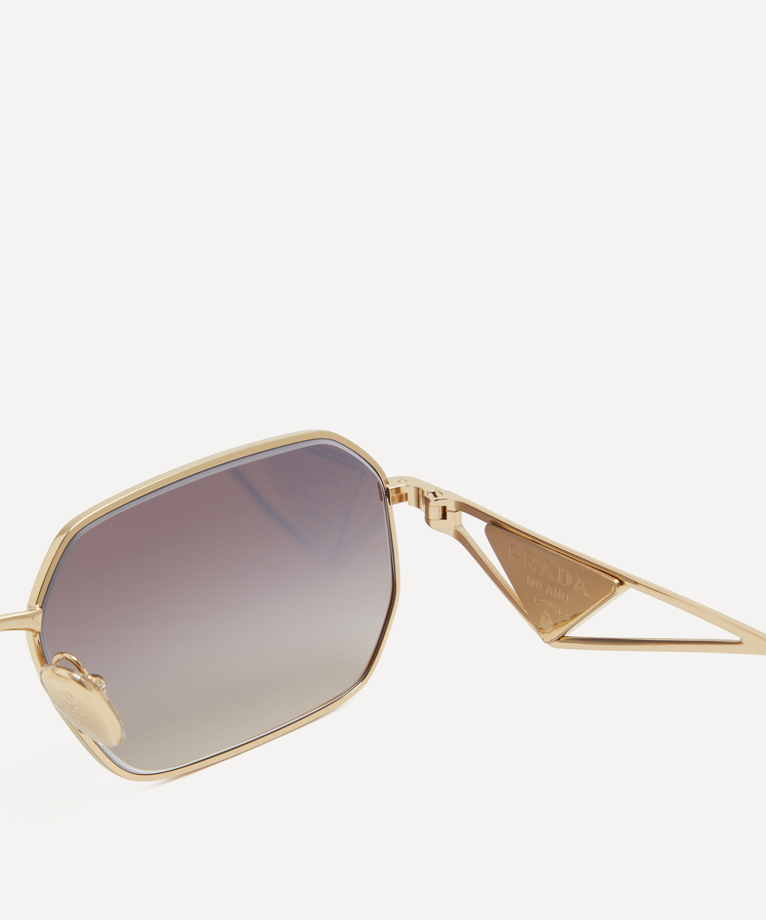 Prada - Rectangle Pale Gold Metal Sunglasses image number 2