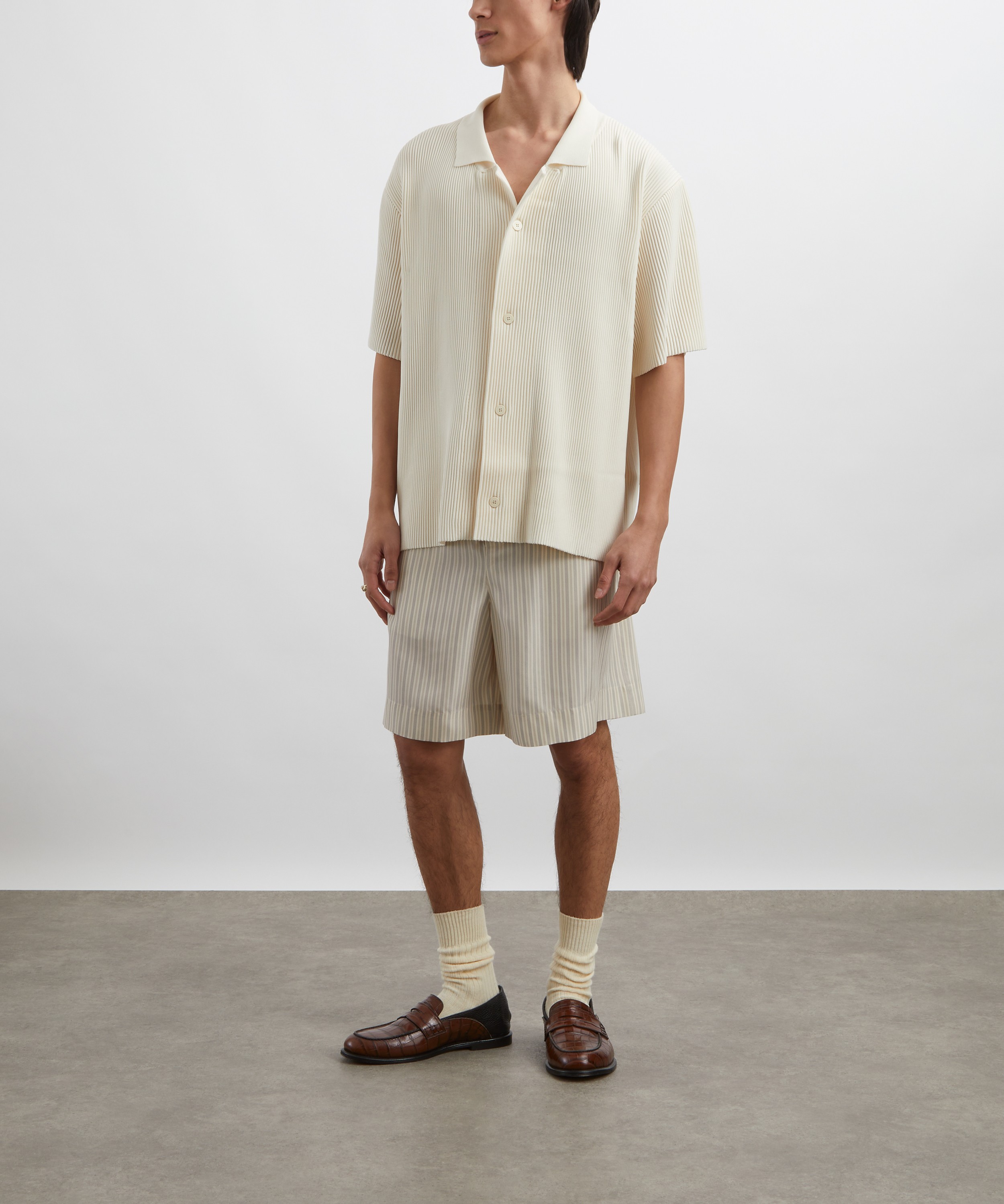 Le17septembre - Ivory Ribbed Camp Collar Shirt image number 1