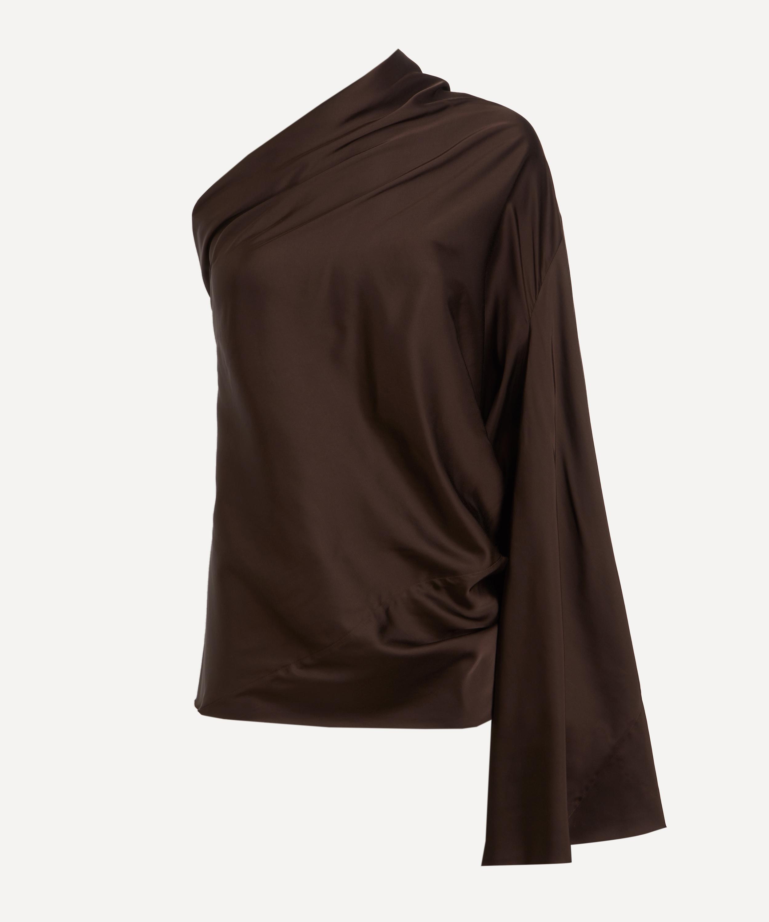 Rick Owens - Mahogany One-Shoulder Draped Satin Top