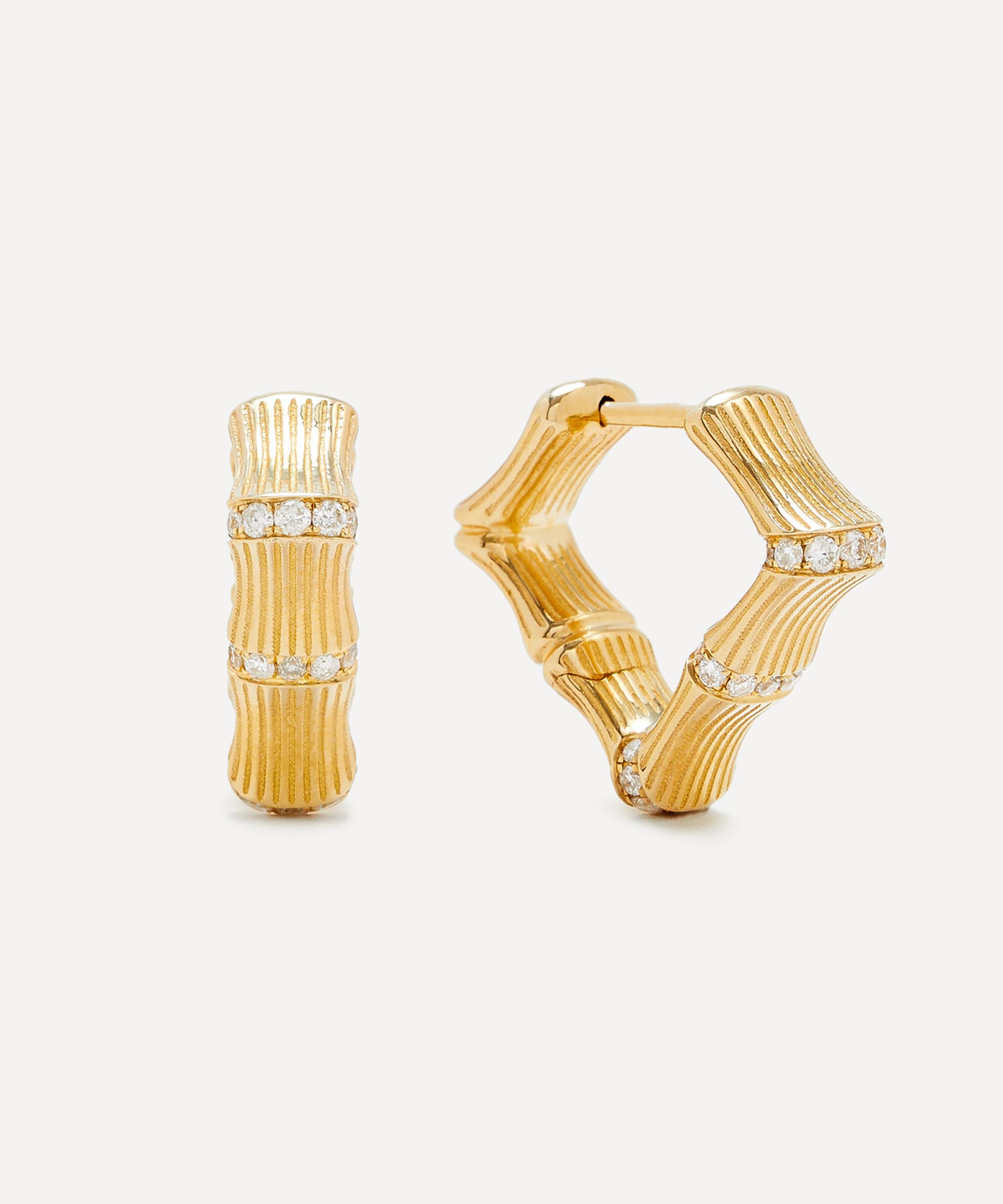 Yvonne L&eacute;on - 9ct Gold Bamboo Diamond Hoop Earrings