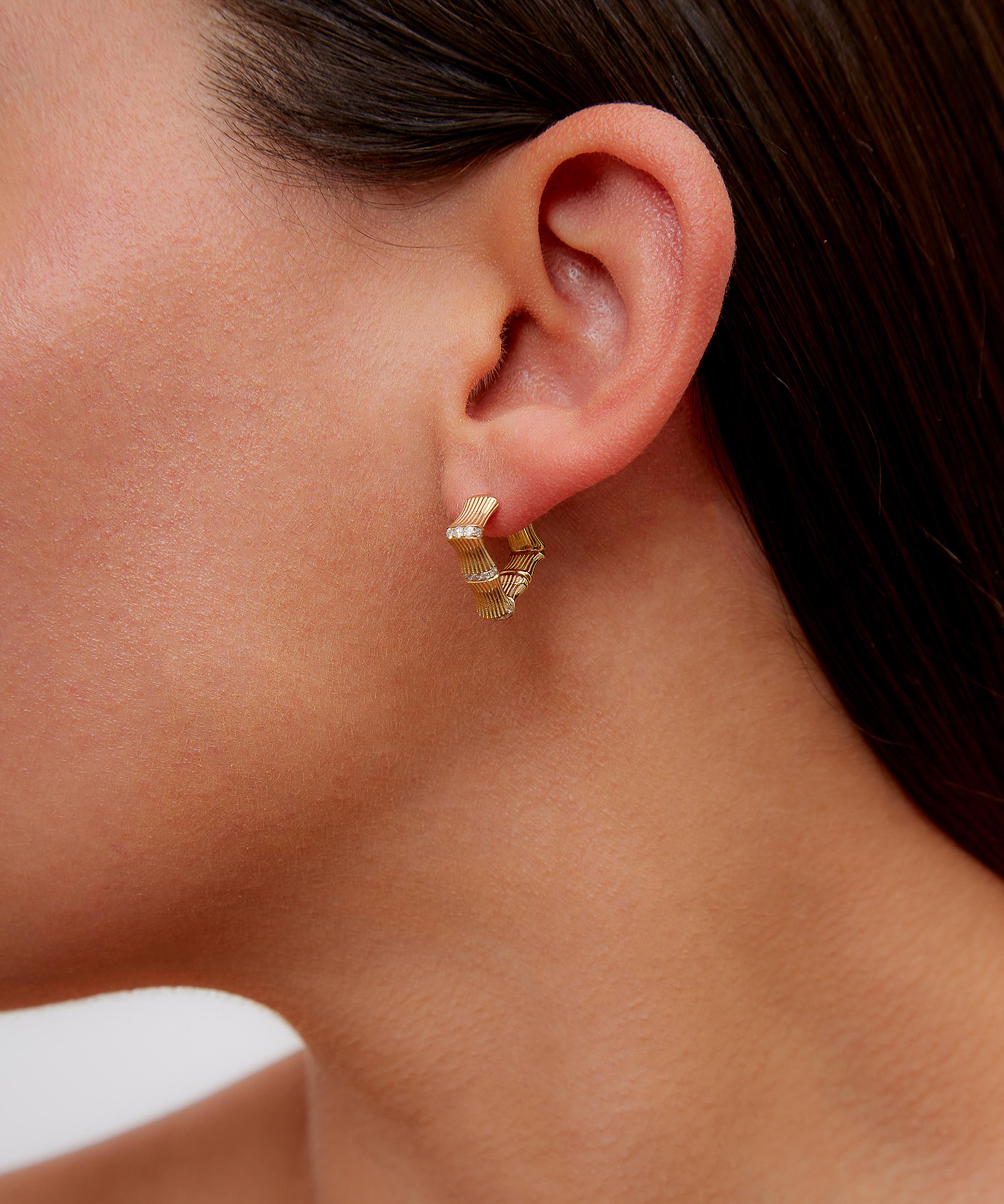 Yvonne L&eacute;on - 9ct Gold Bamboo Diamond Hoop Earrings image number 1