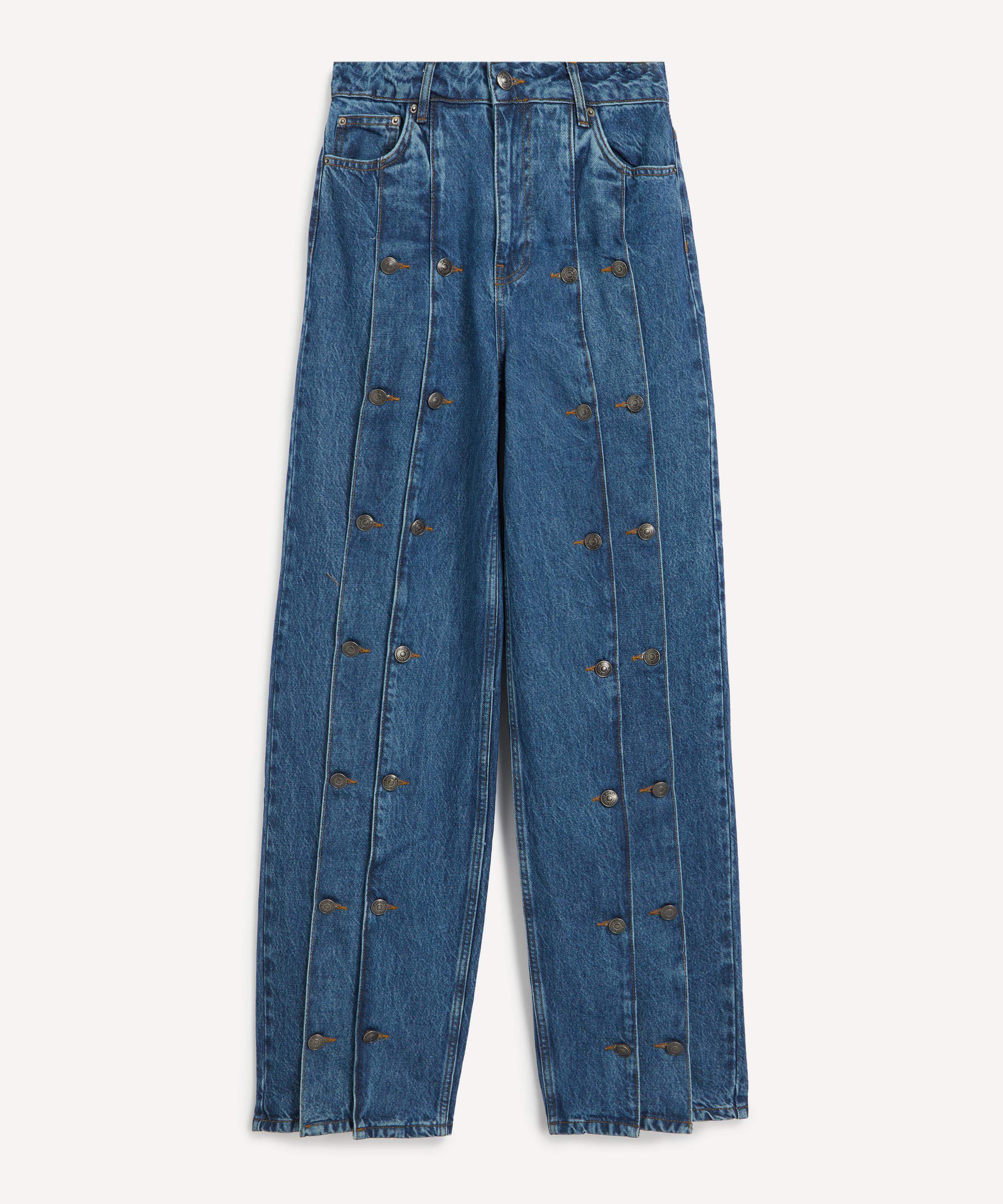 ROTATE Birger Christensen - Button Detail Wide Blue Jeans image number 0