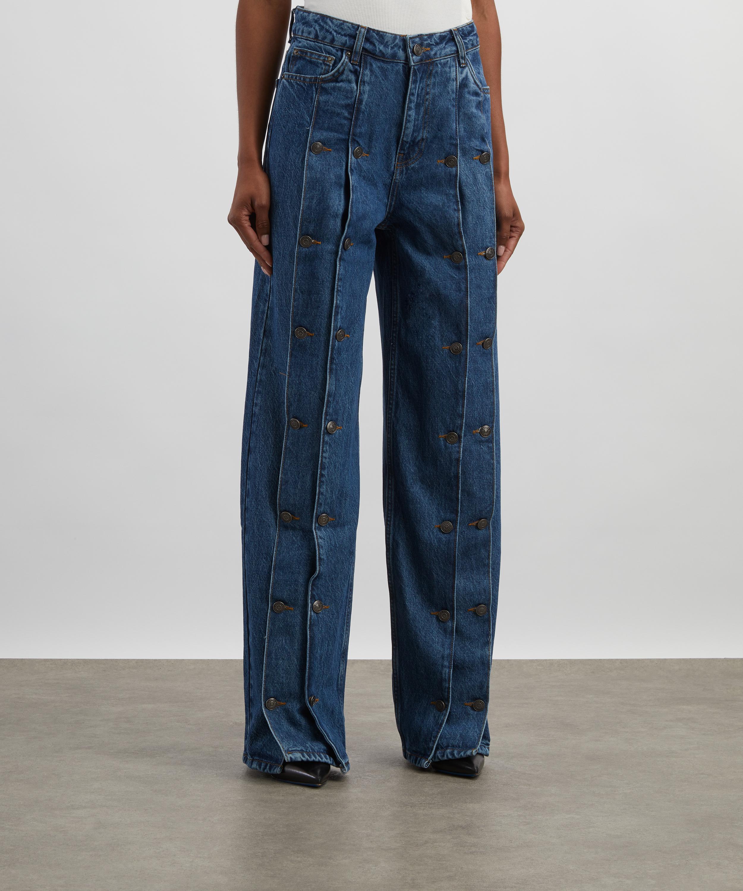 ROTATE Birger Christensen - Button Detail Wide Blue Jeans image number 2