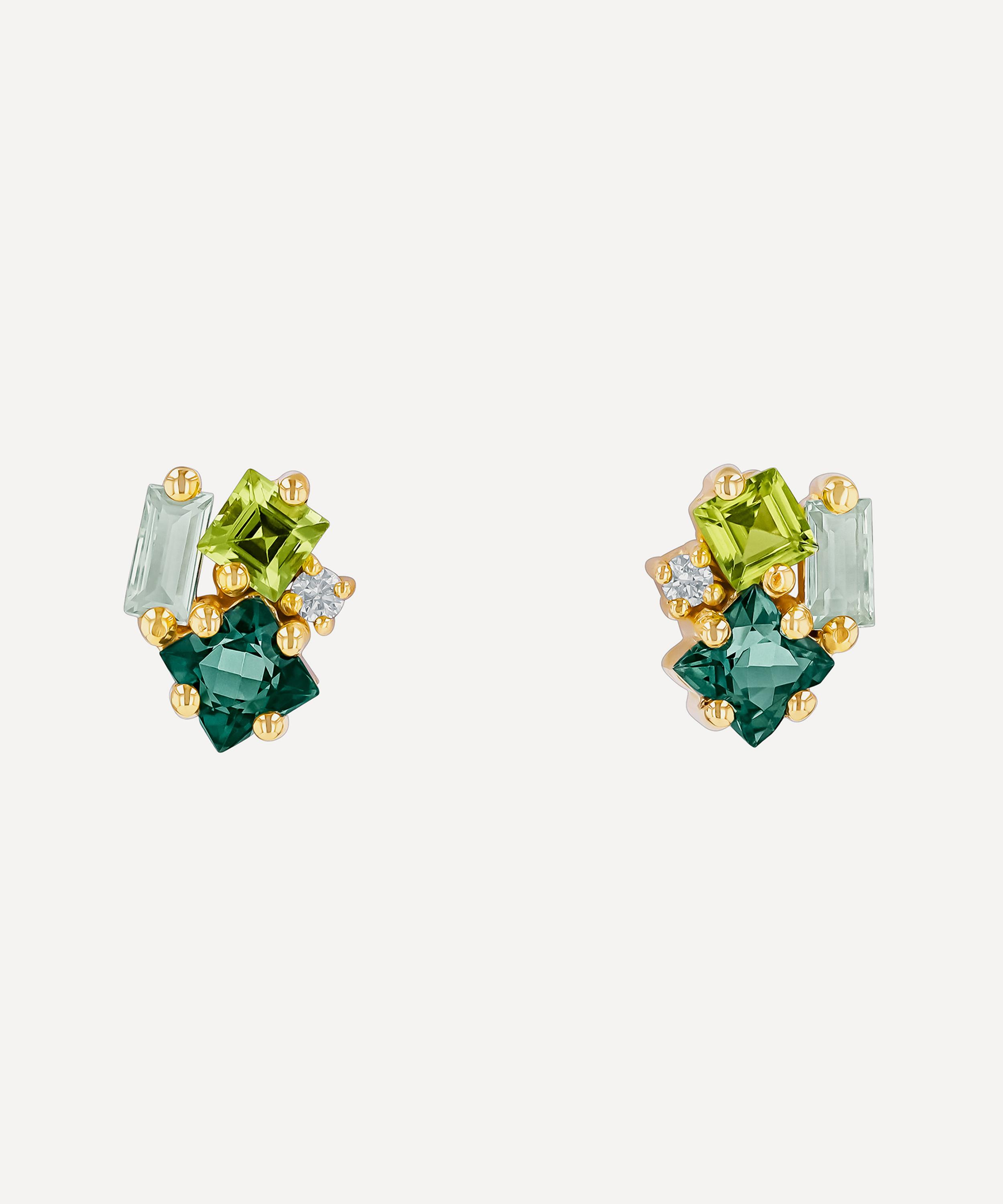 Suzanne Kalan - 14ct Gold Nadima Green Mix Cluster Stud Earrings image number 0