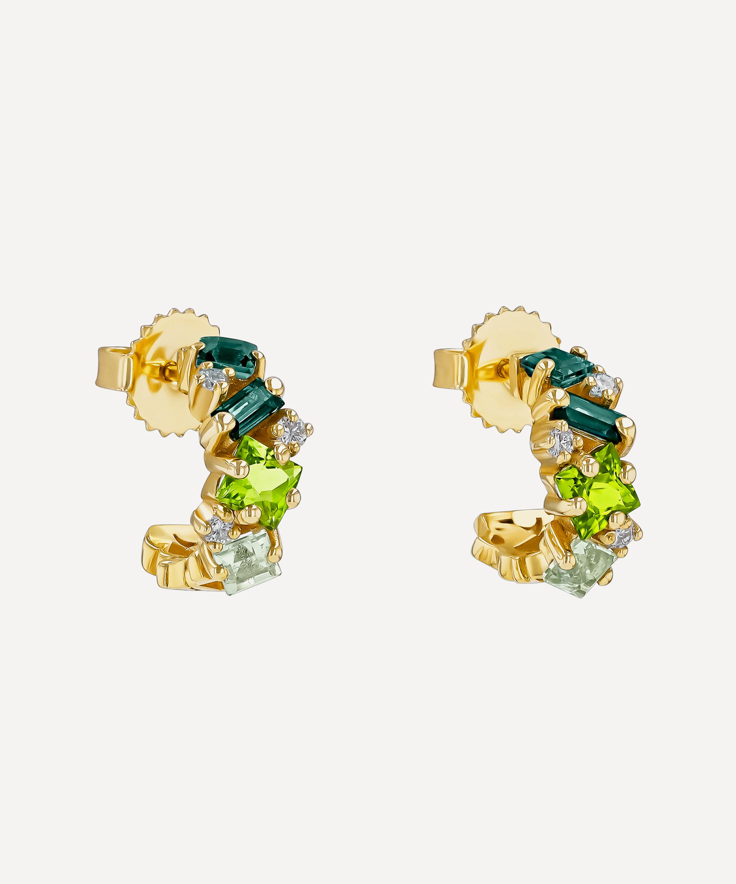 Suzanne Kalan - 14ct Gold Nadima Green Ombre Mini Hoop Earrings image number 0