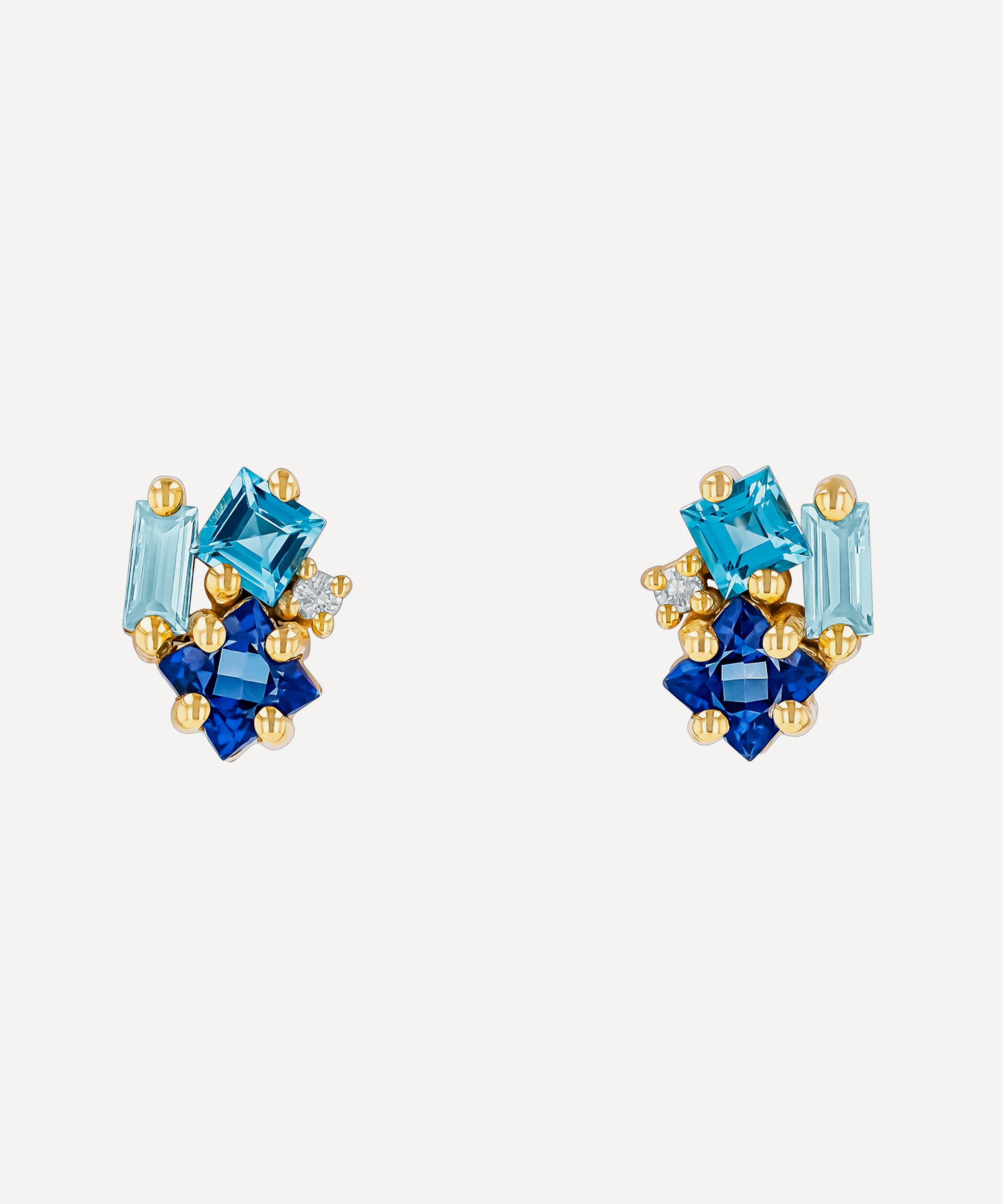 Suzanne Kalan - 14ct Gold Nadima Blue Mix Cluster Stud Earrings image number 0