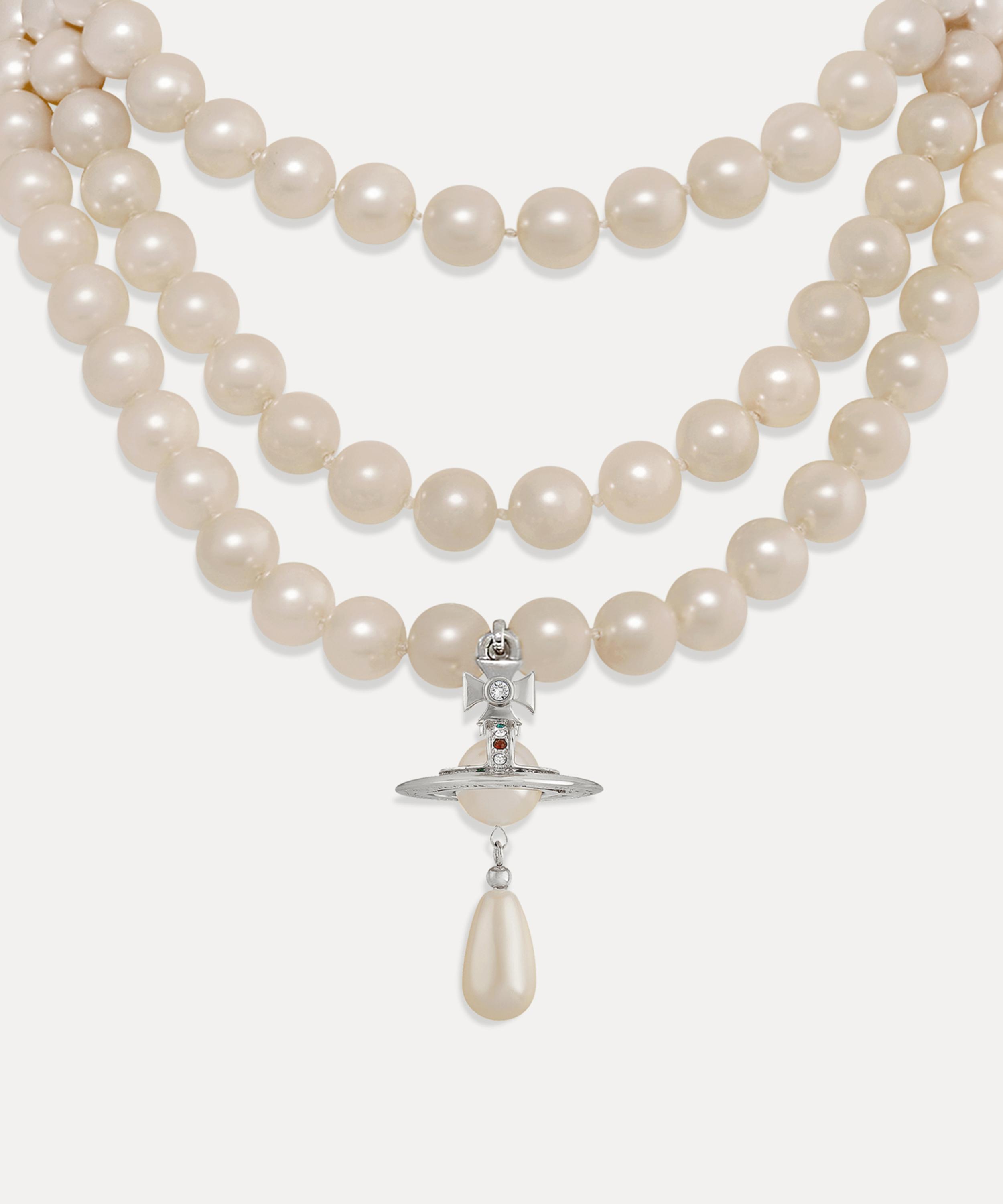 Vivienne Westwood - Silver-Tone Three Row Pearl Drop Choker Necklace image number 0