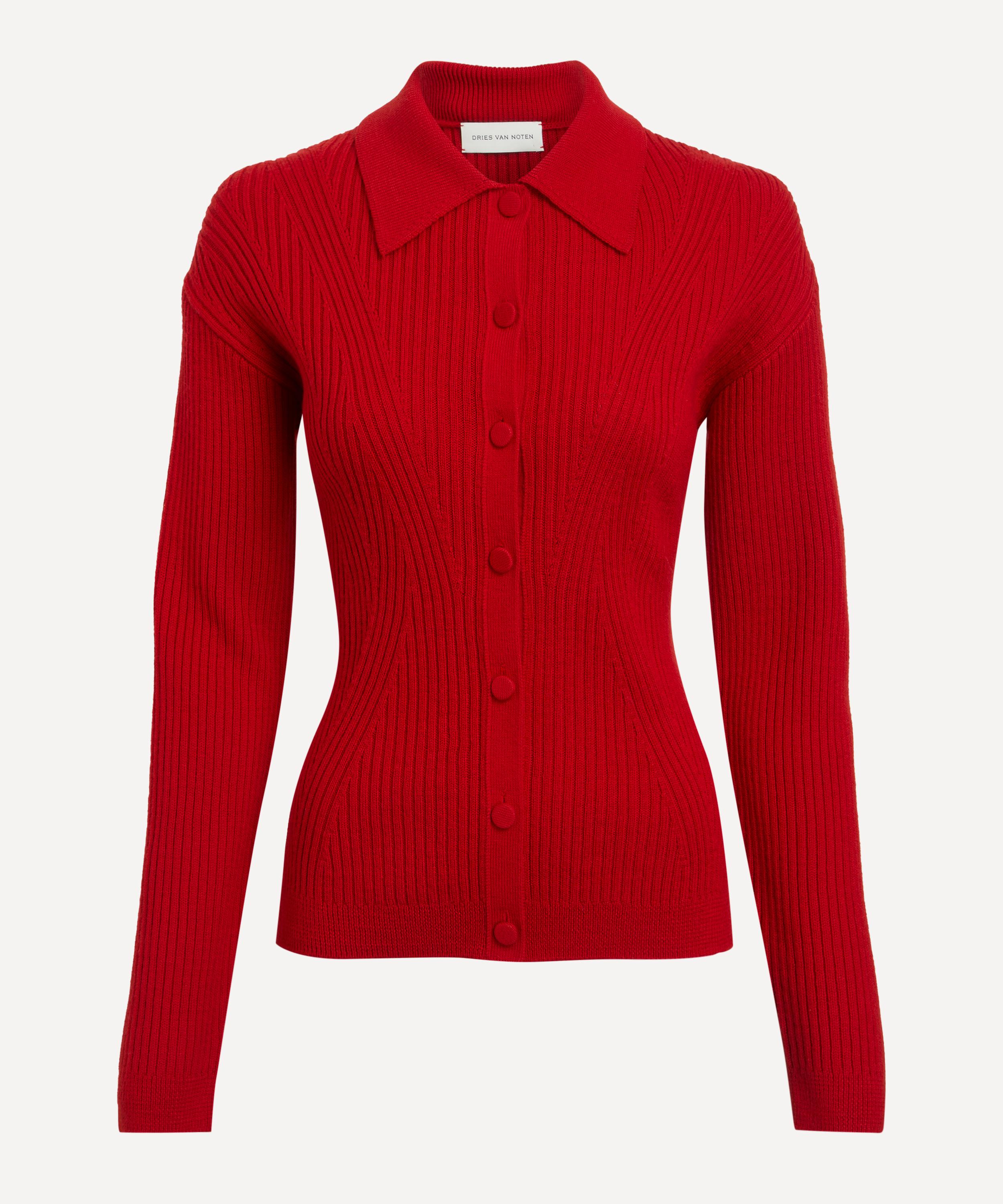 Dries Van Noten - Red Rib-Knit Wool-Blend Cardigan image number 0