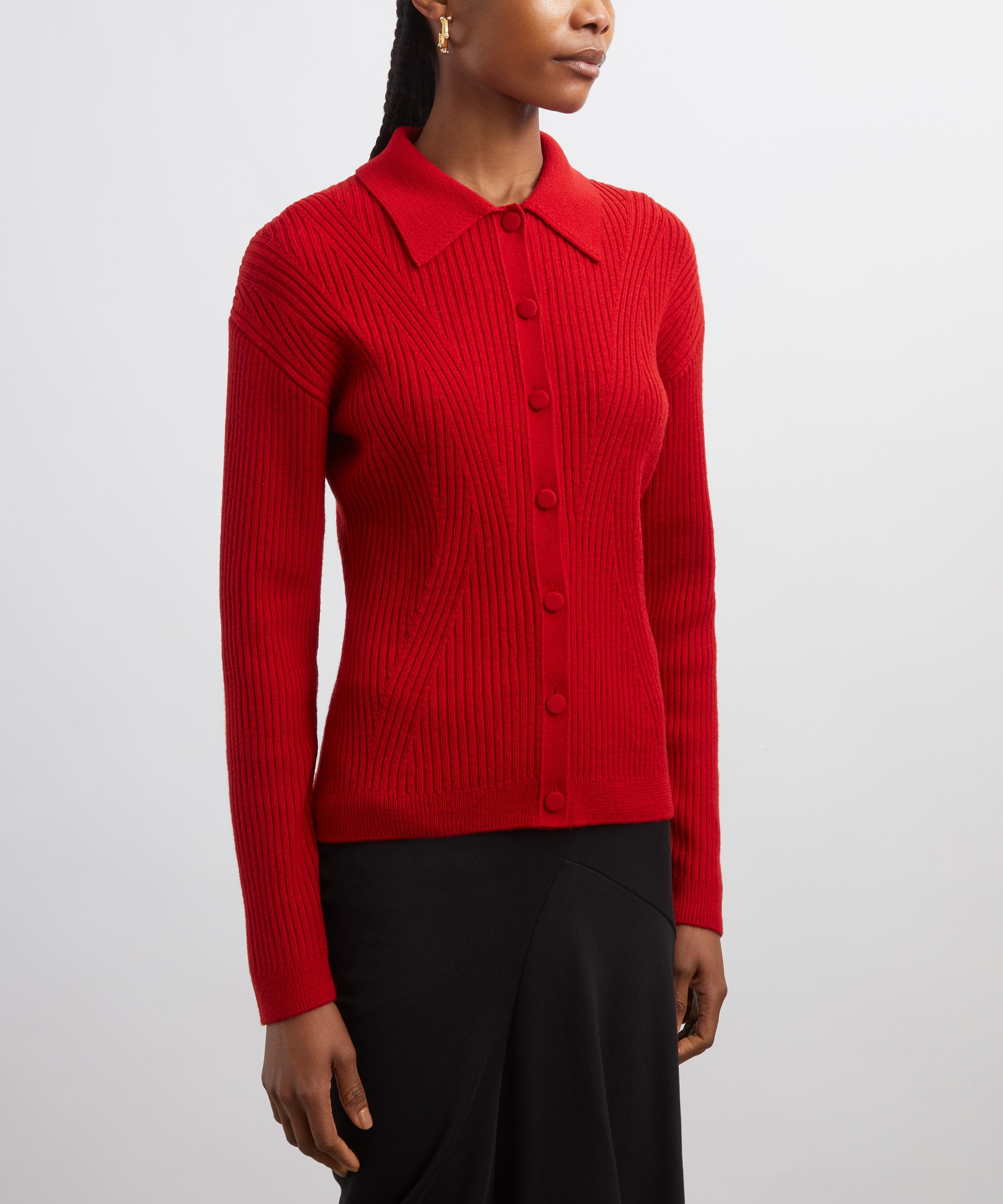 Dries Van Noten - Red Rib-Knit Wool-Blend Cardigan image number 2