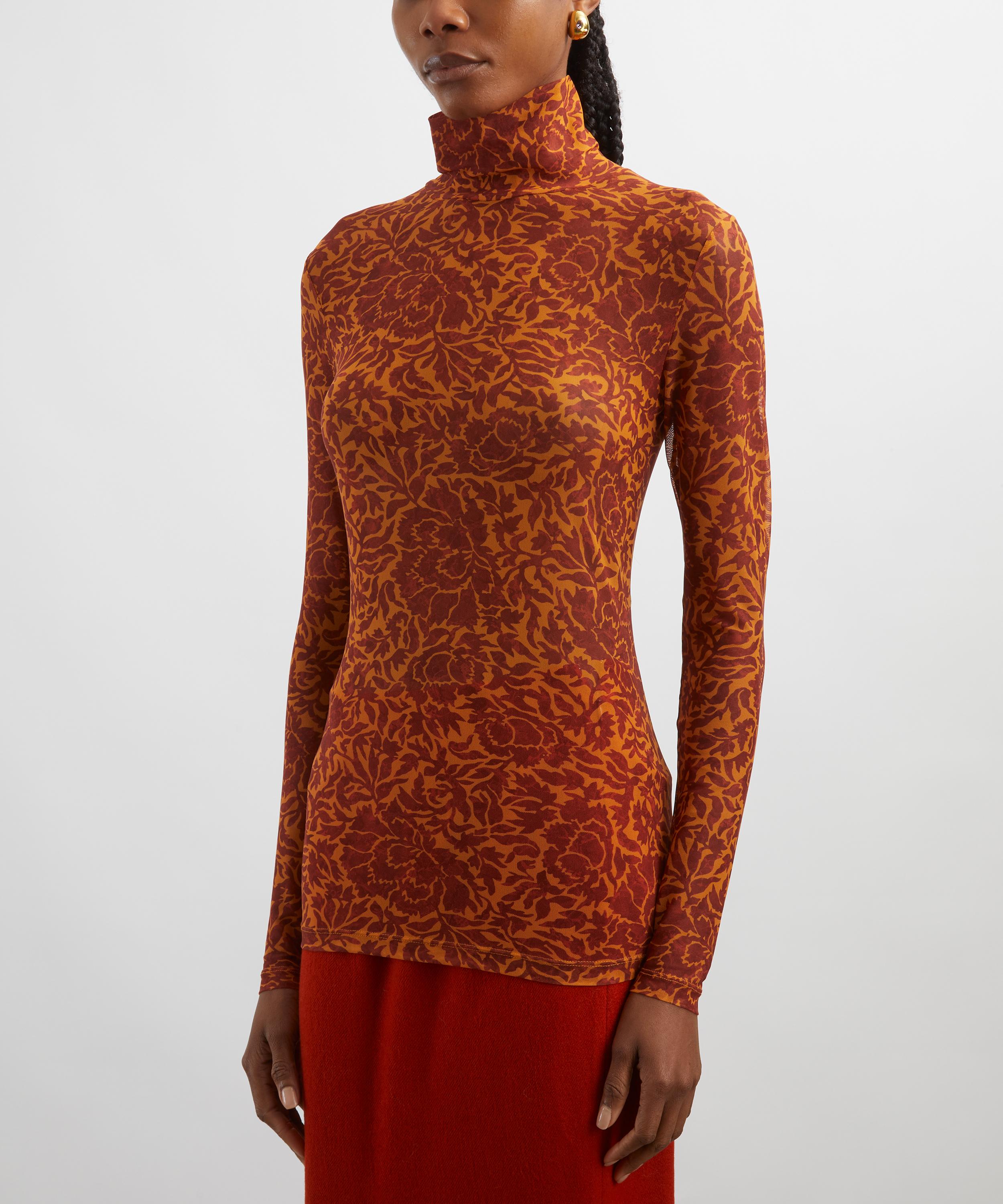 Dries Van Noten - Orange Floral Mesh Turtleneck Top image number 2