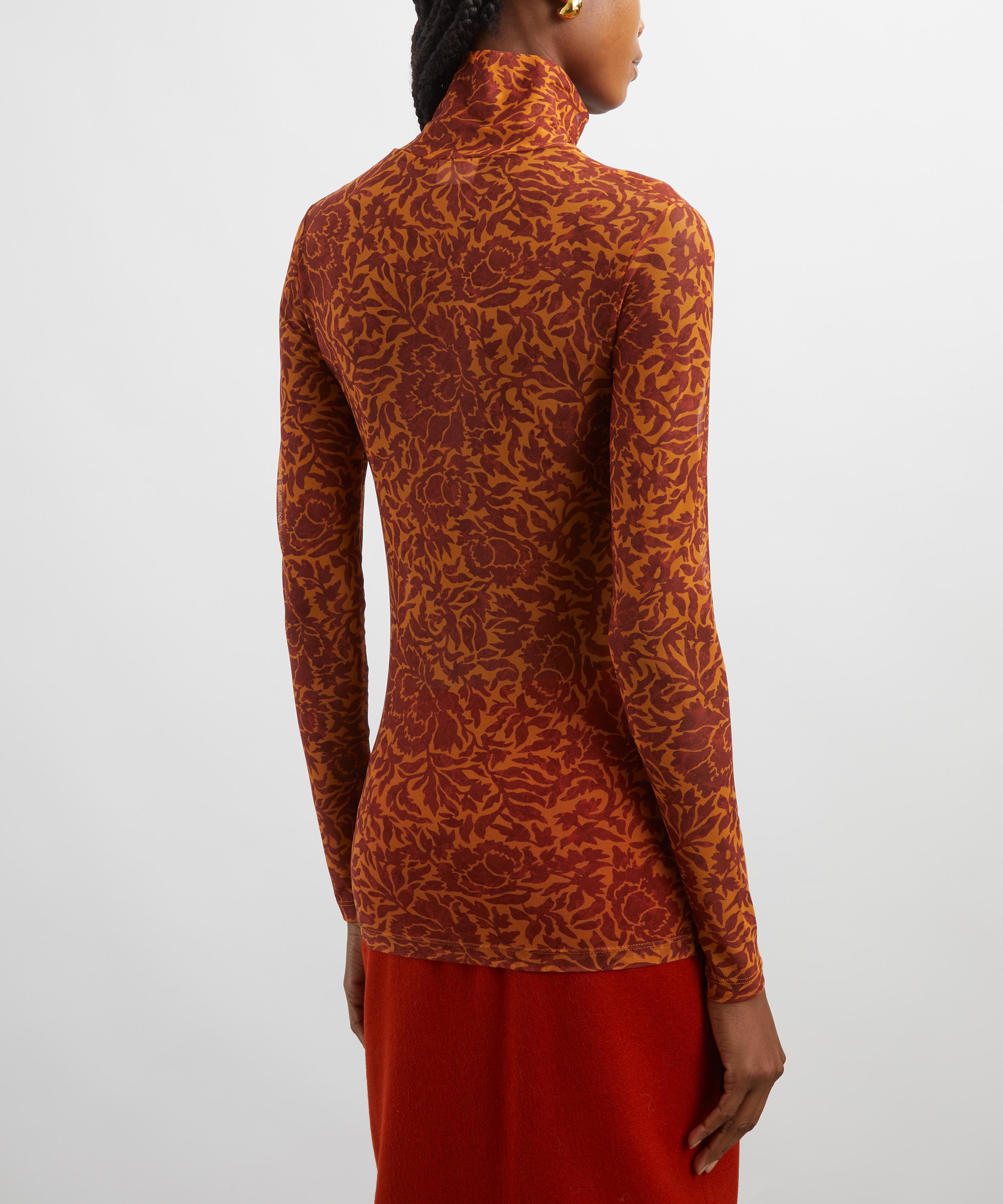 Dries Van Noten - Orange Floral Mesh Turtleneck Top image number 3