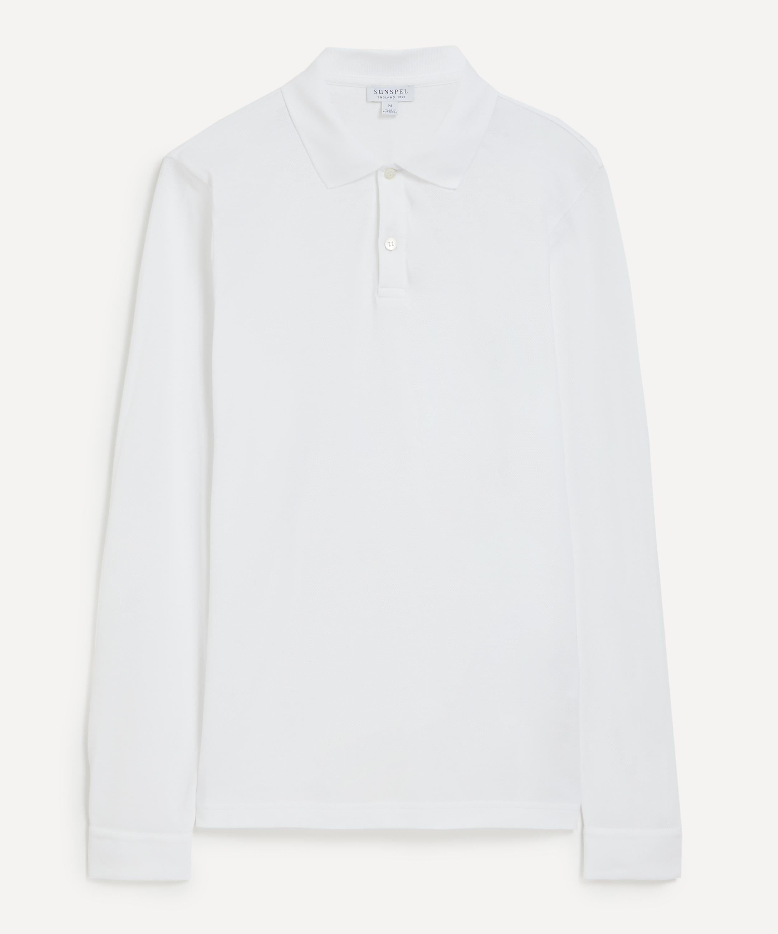 Sunspel - White Long Sleeve Piqué Polo Shirt image number 0