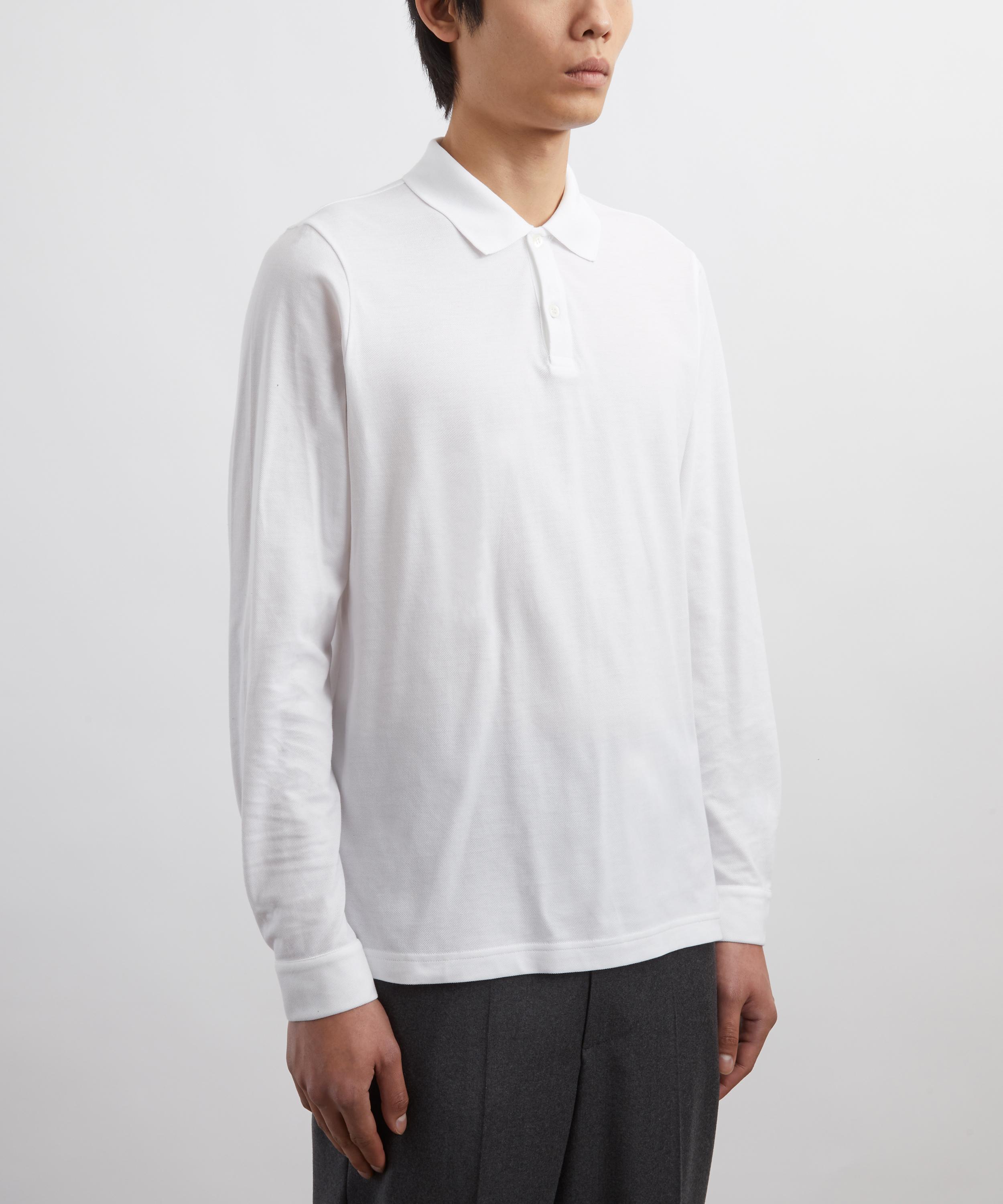 Sunspel - White Long Sleeve Piqué Polo Shirt image number 2