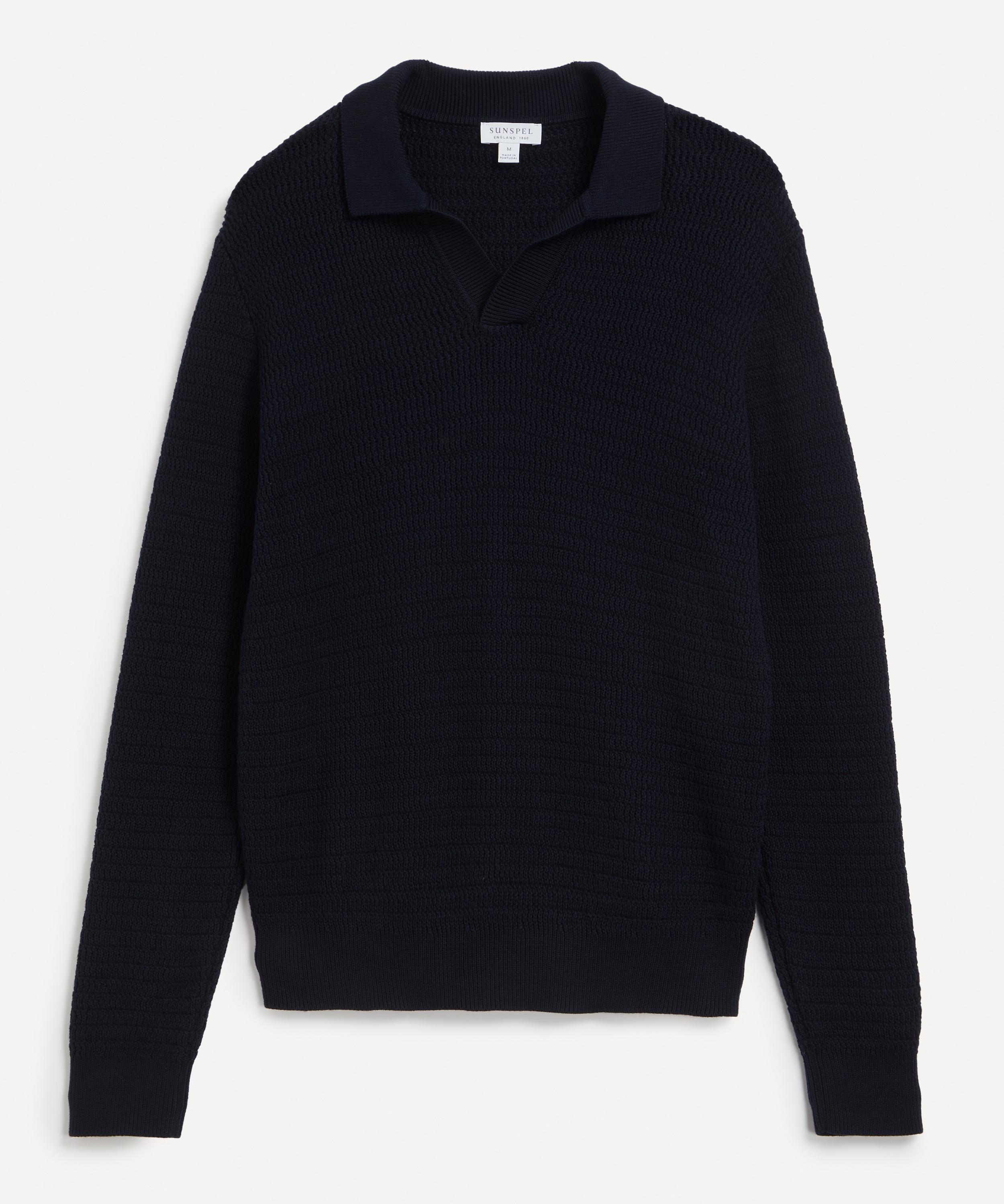 Sunspel - Long-Sleeve Textured Polo Shirt image number 0