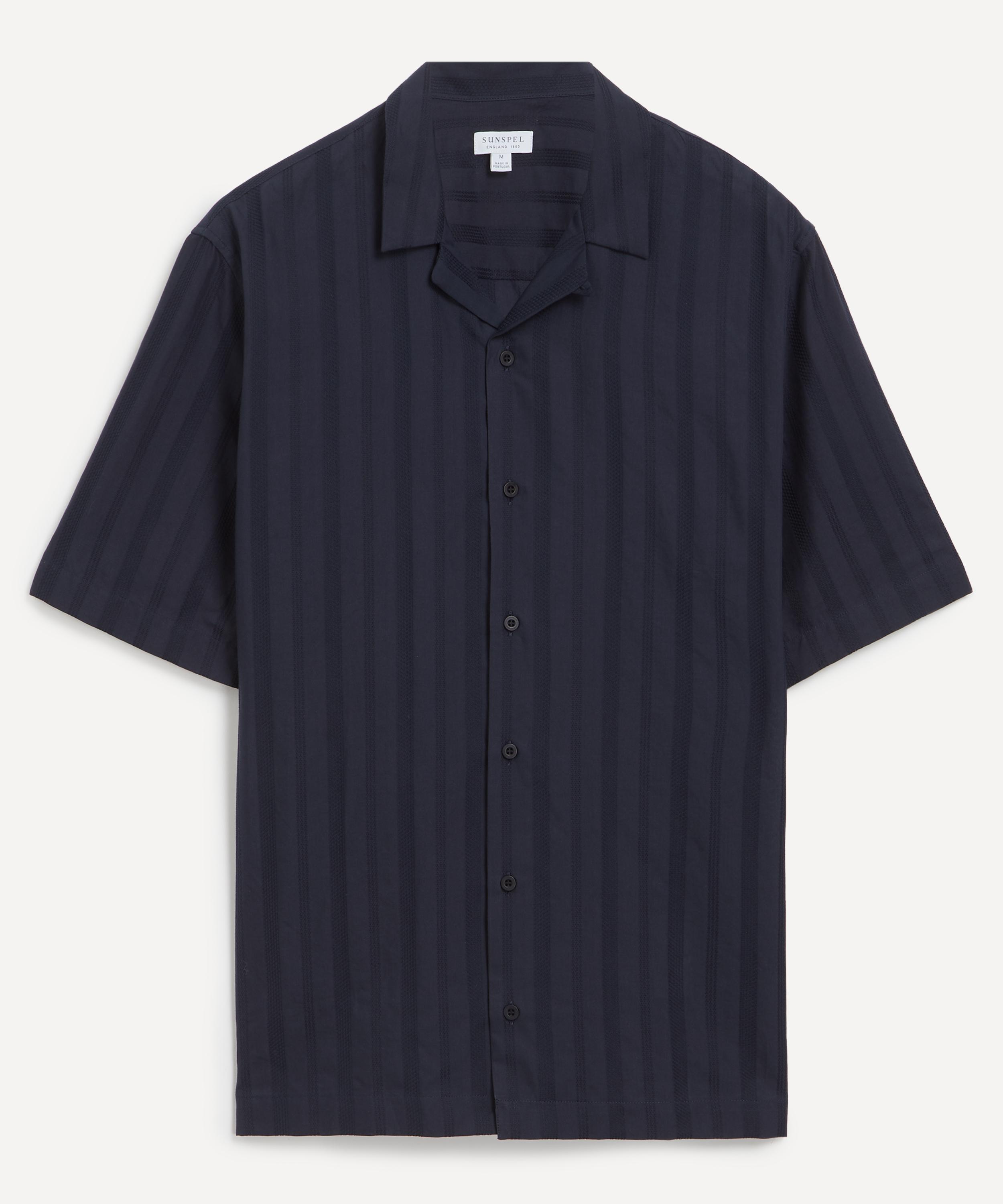 Sunspel - Navy Embroidered Stripe Shirt image number 0