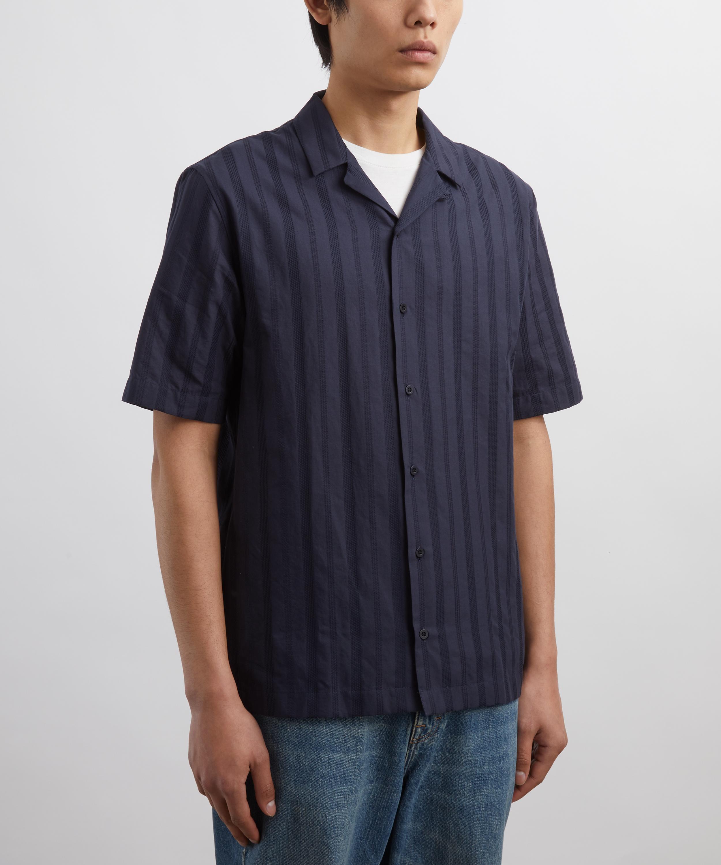 Sunspel - Navy Embroidered Stripe Shirt image number 2