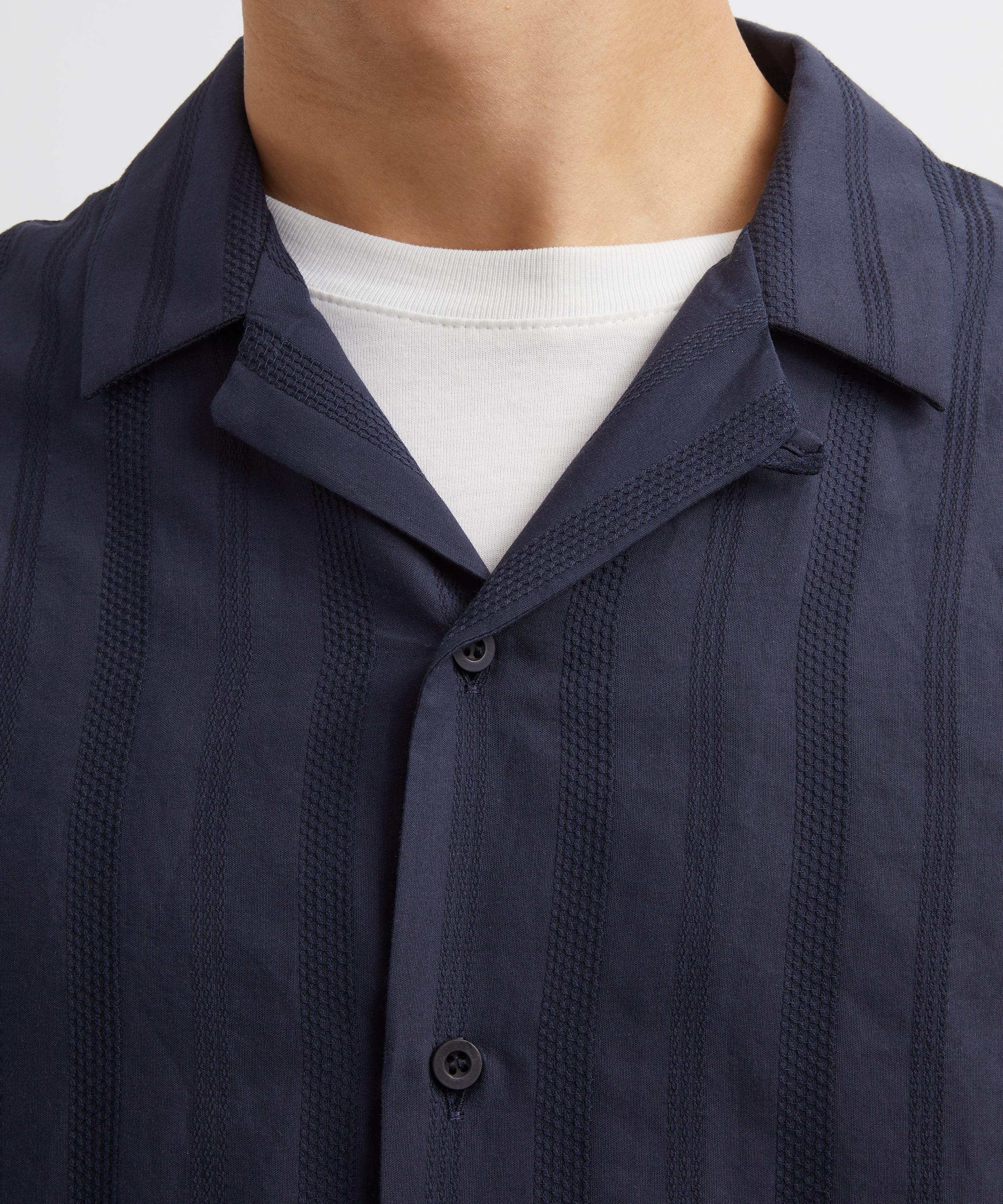 Sunspel - Navy Embroidered Stripe Shirt image number 4