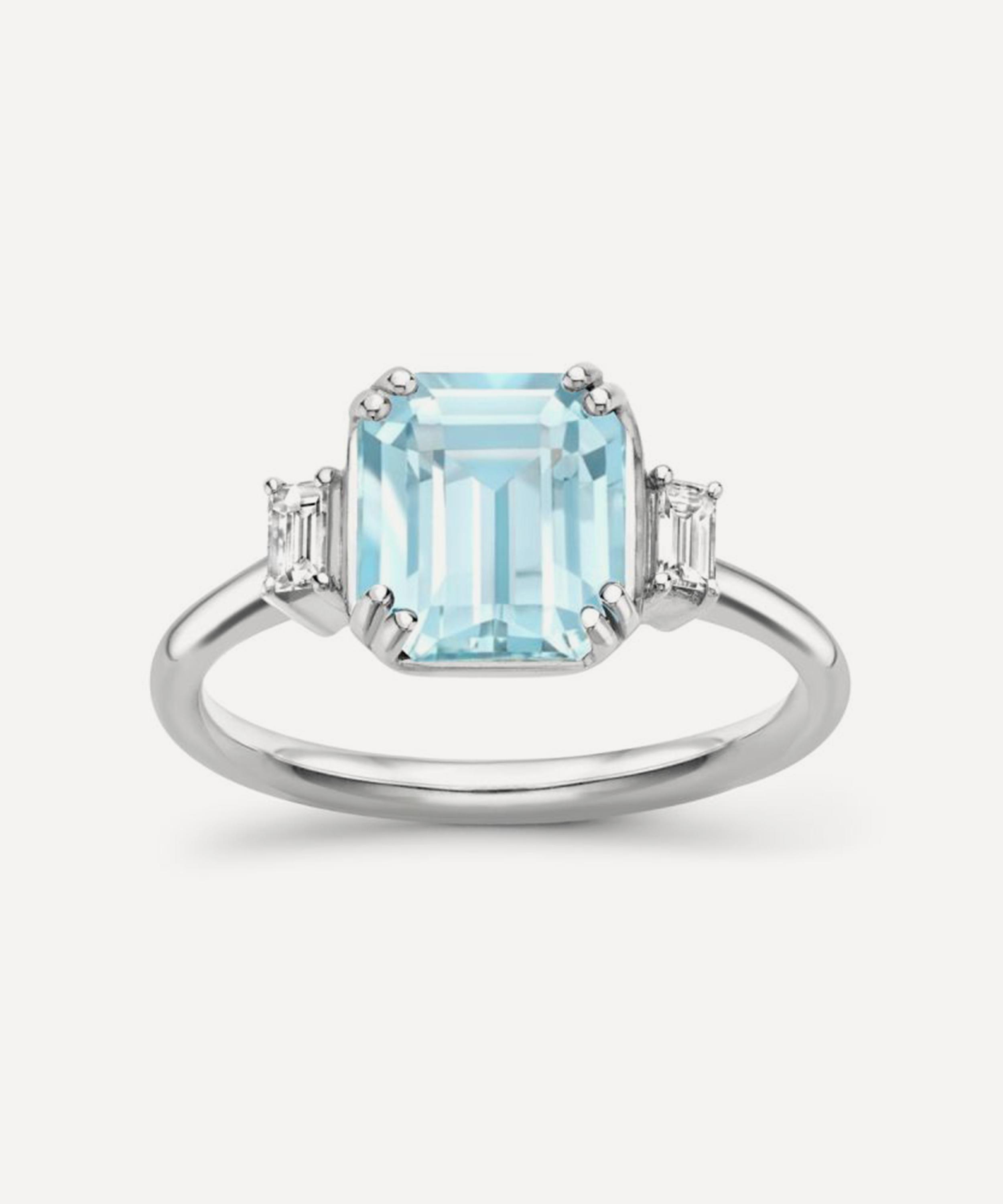 Dinny Hall - 18ct White Gold Mini Mae West Aquamarine and Diamond Ring