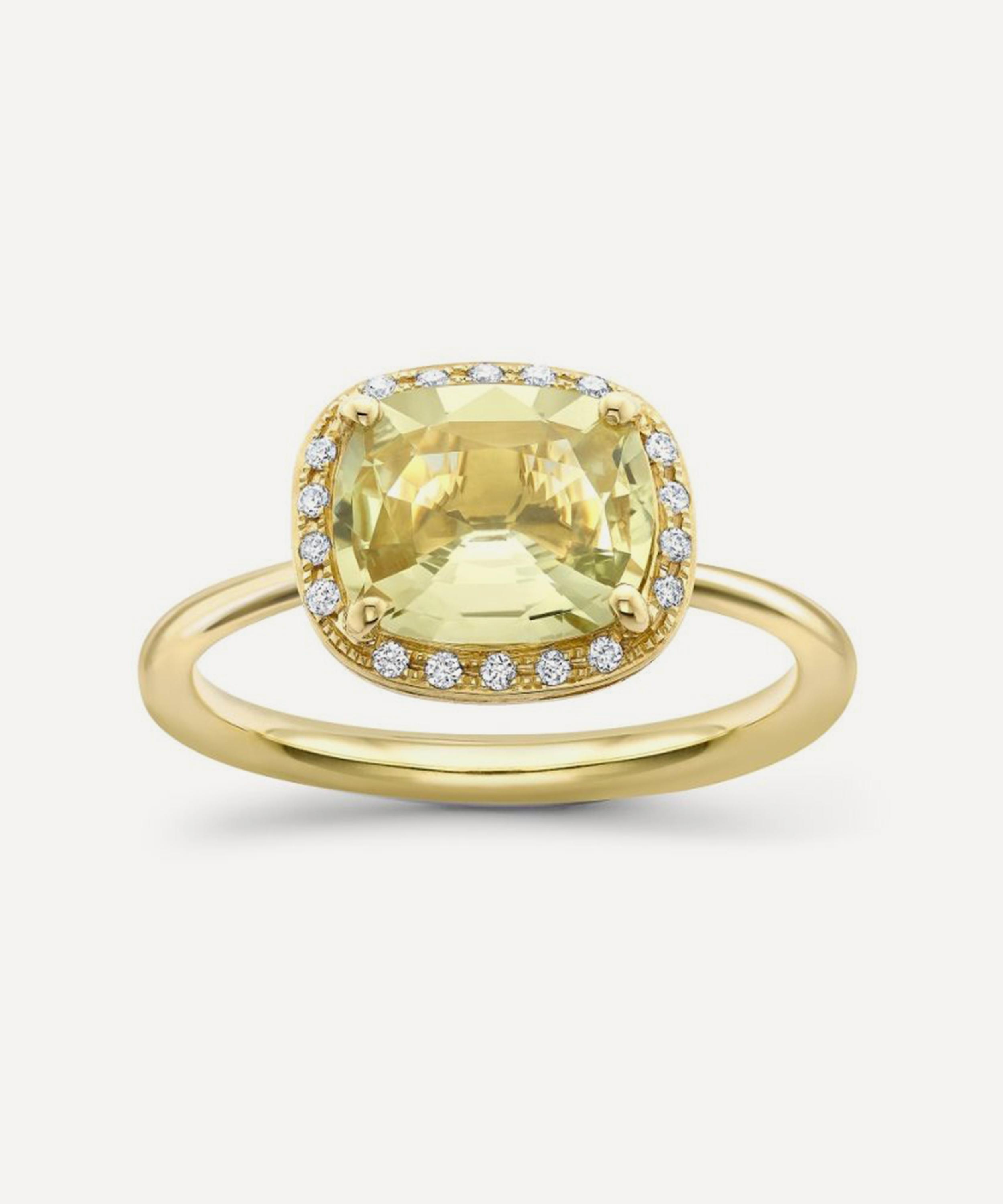 Dinny Hall - 18ct Gold Sheba Cushion Green Sapphire and Diamond Ring image number 0