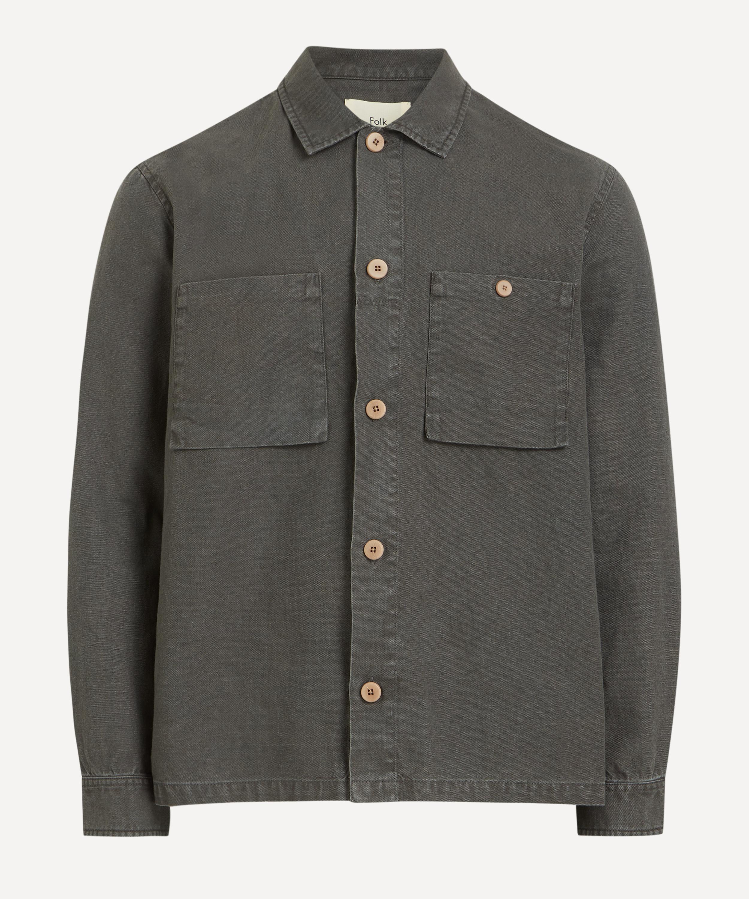 Folk - Charcoal Hemp Canvas Patch Shirt