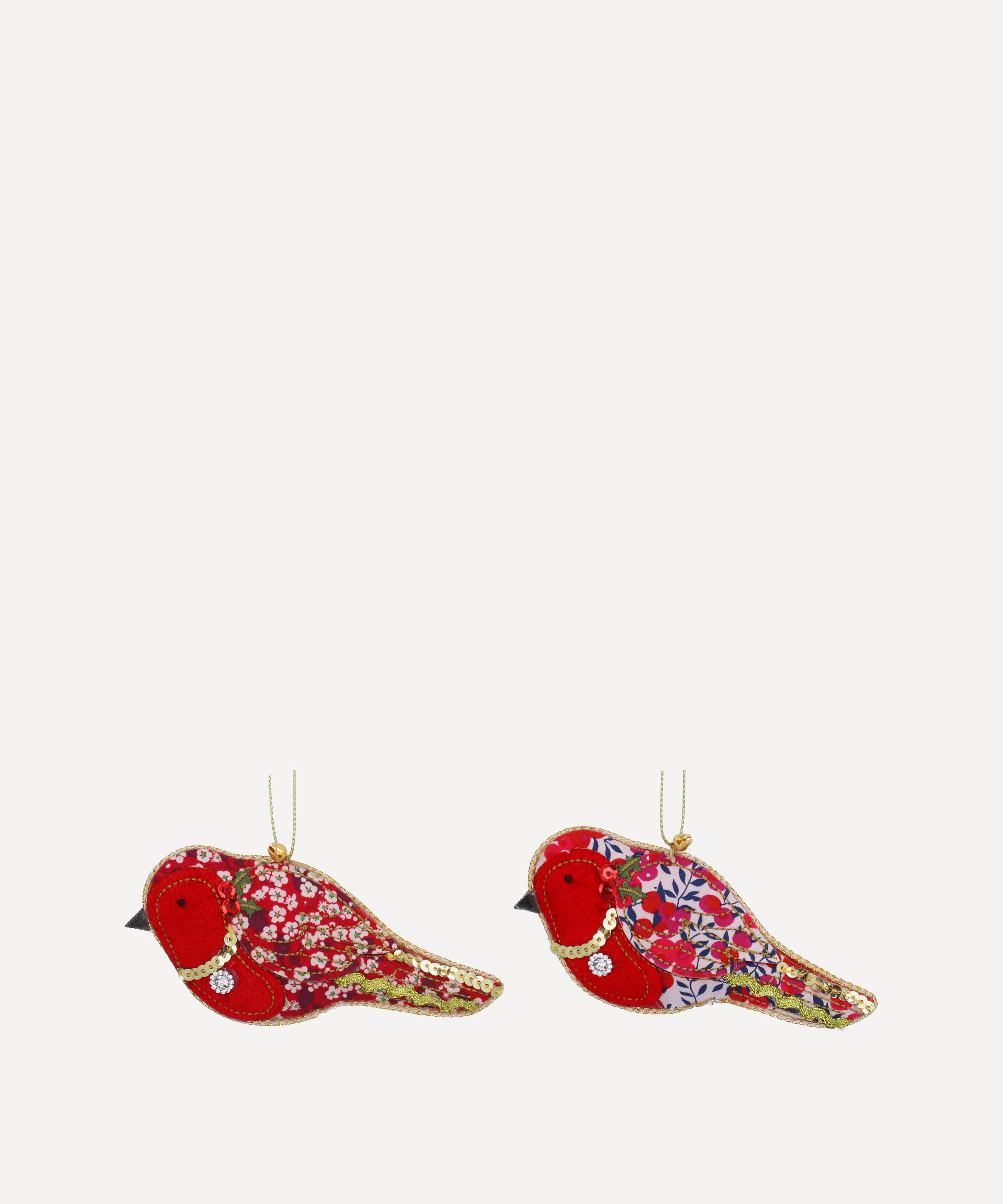 Christmas - Red Liberty Fabric Robin Ornament Set of 2 image number 0