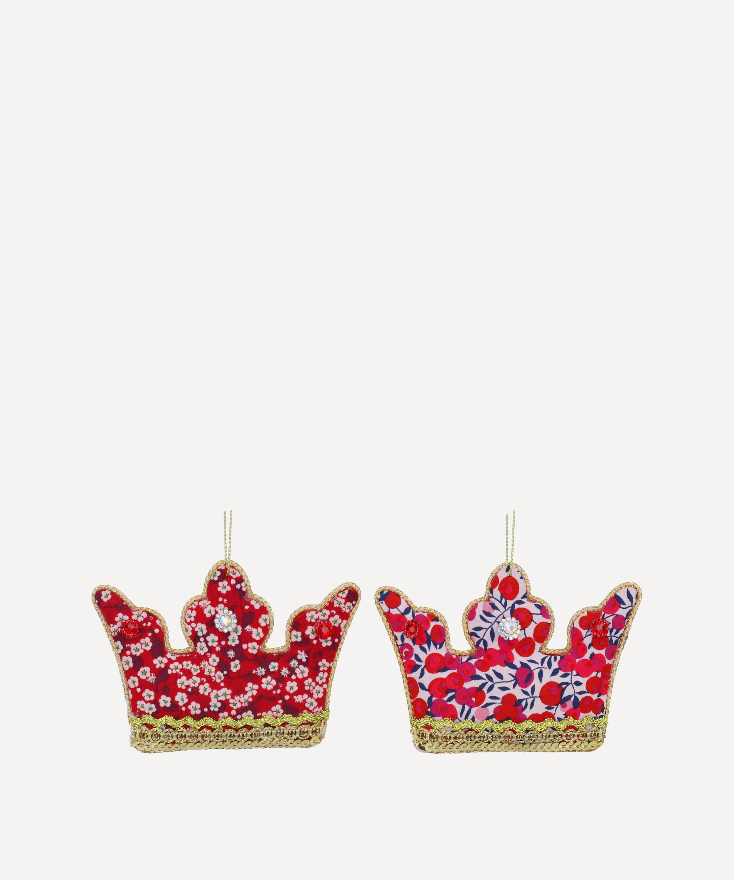 Christmas - Red Liberty Fabric Crown Ornament Set of 2 image number 0