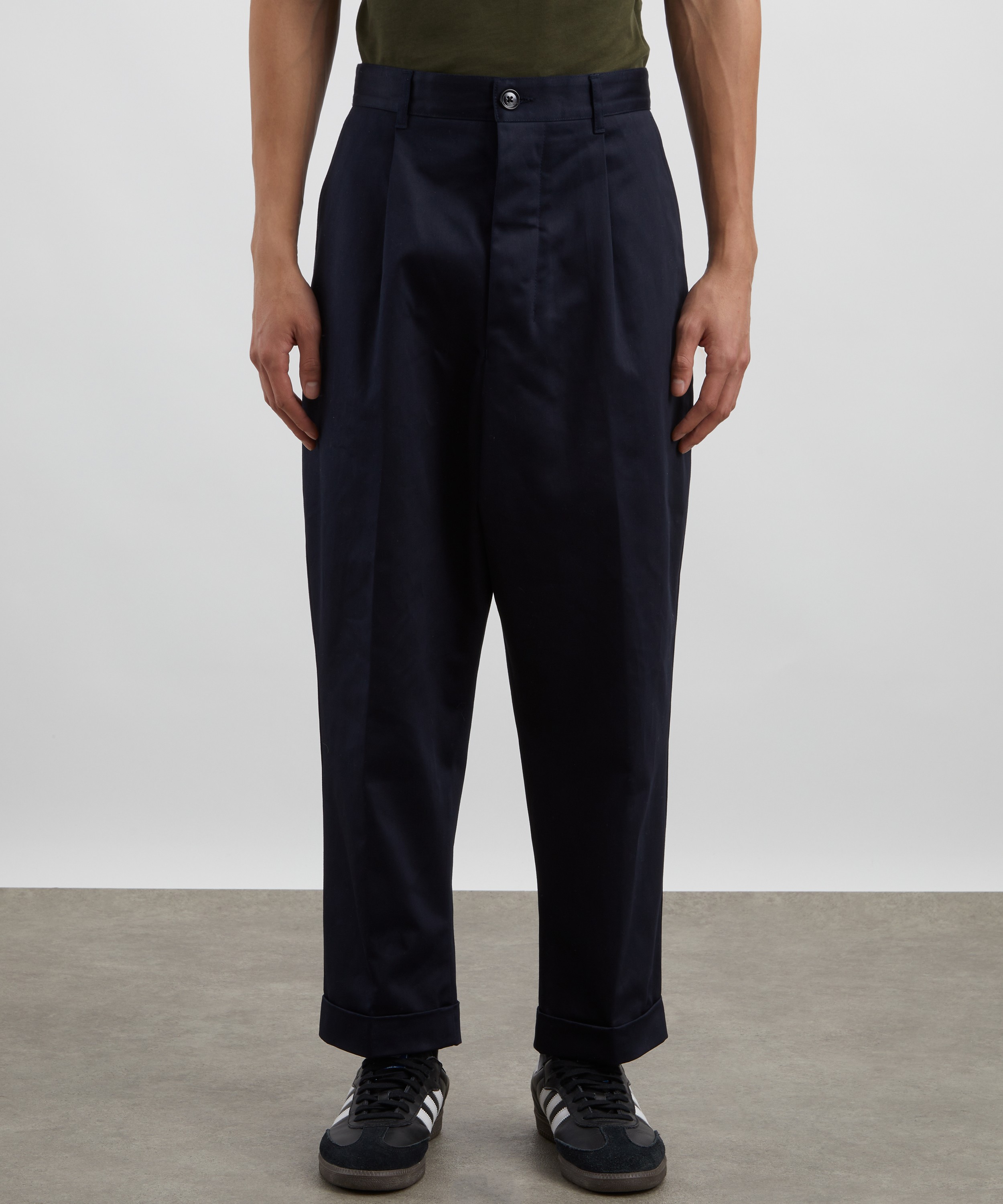 Ami - Navy Cotton Carrot Oversized Trousers image number 2