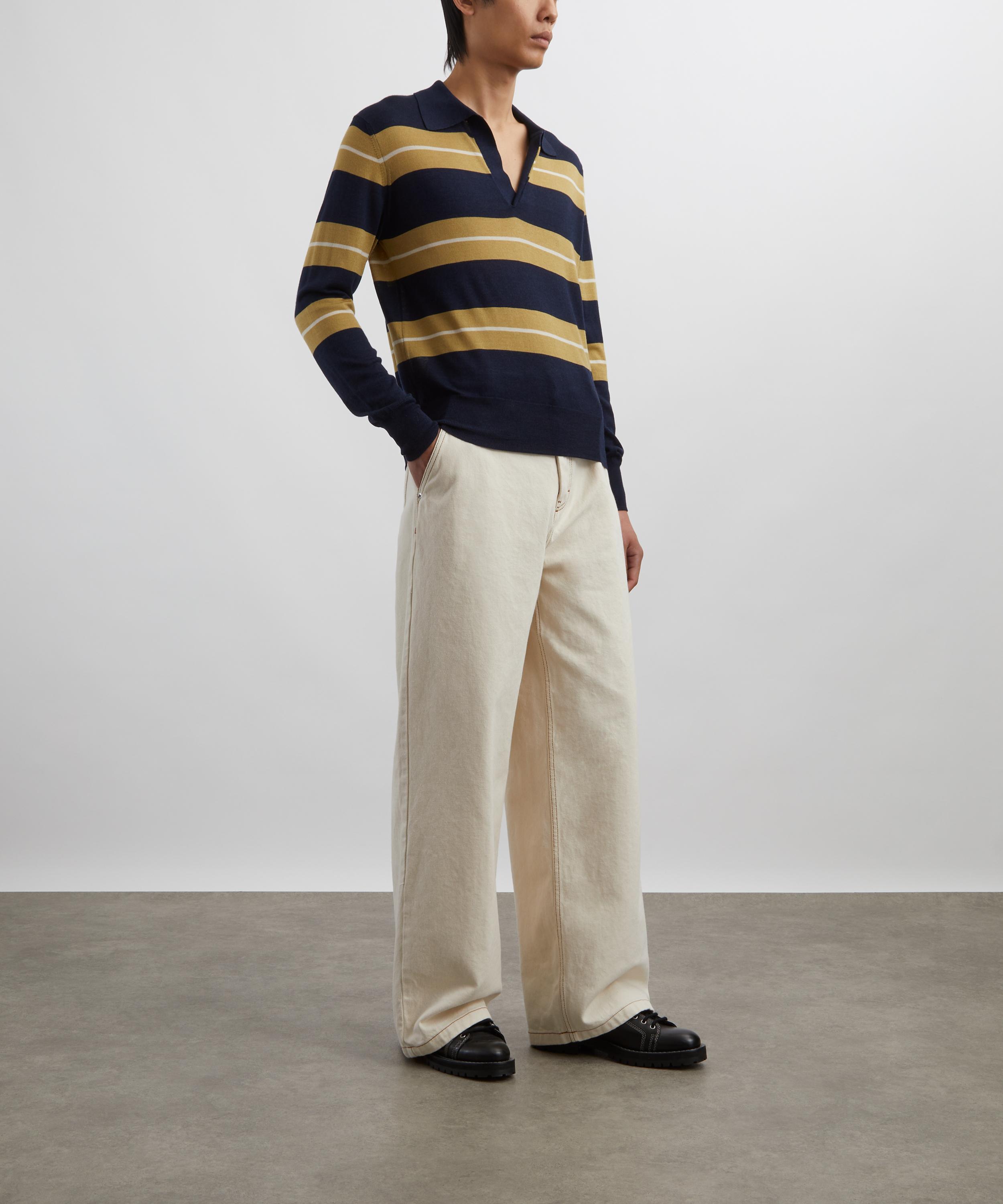 Ami - Navy Wool-Silk Striped Polo image number 1