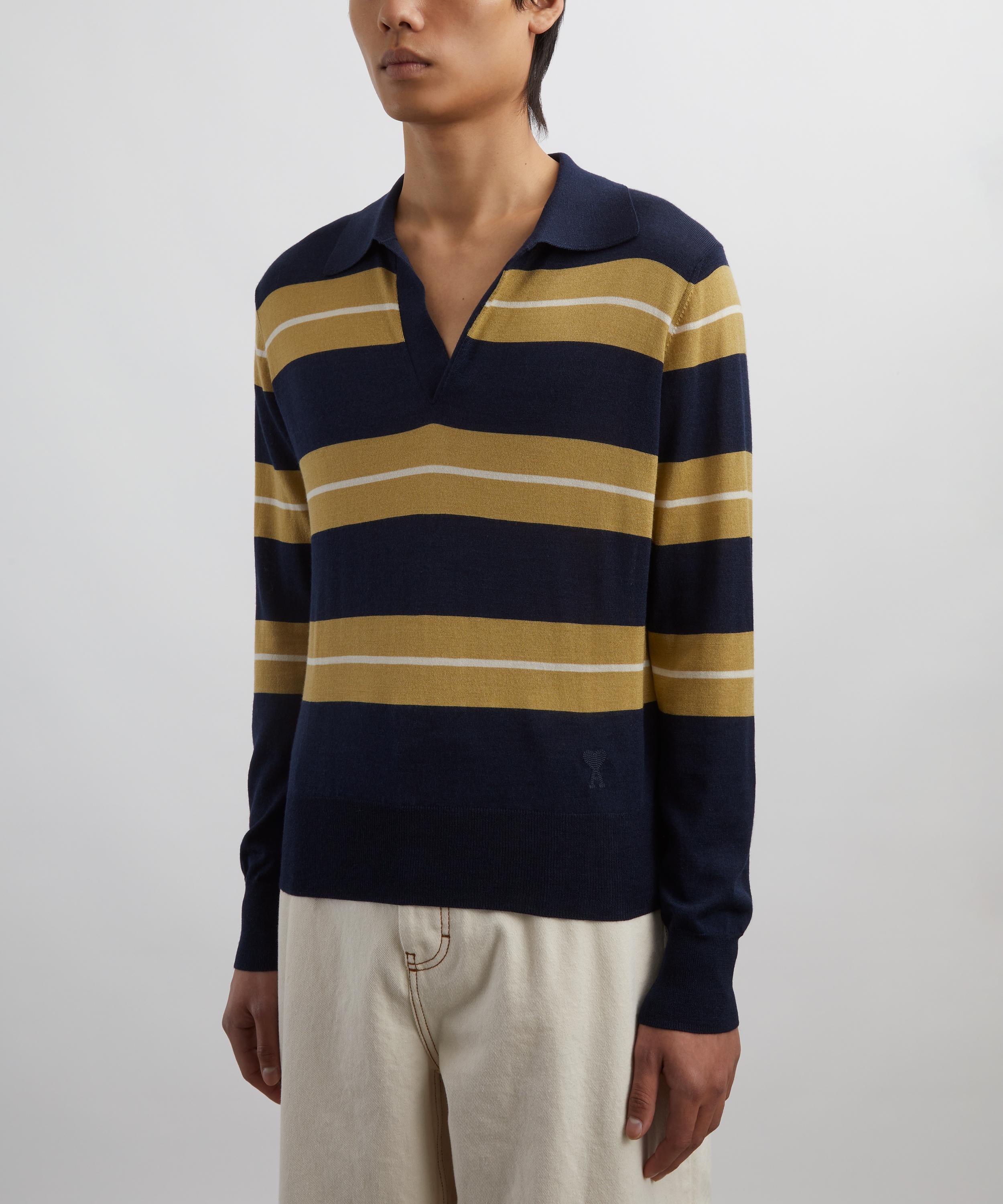 Ami - Navy Wool-Silk Striped Polo image number 2
