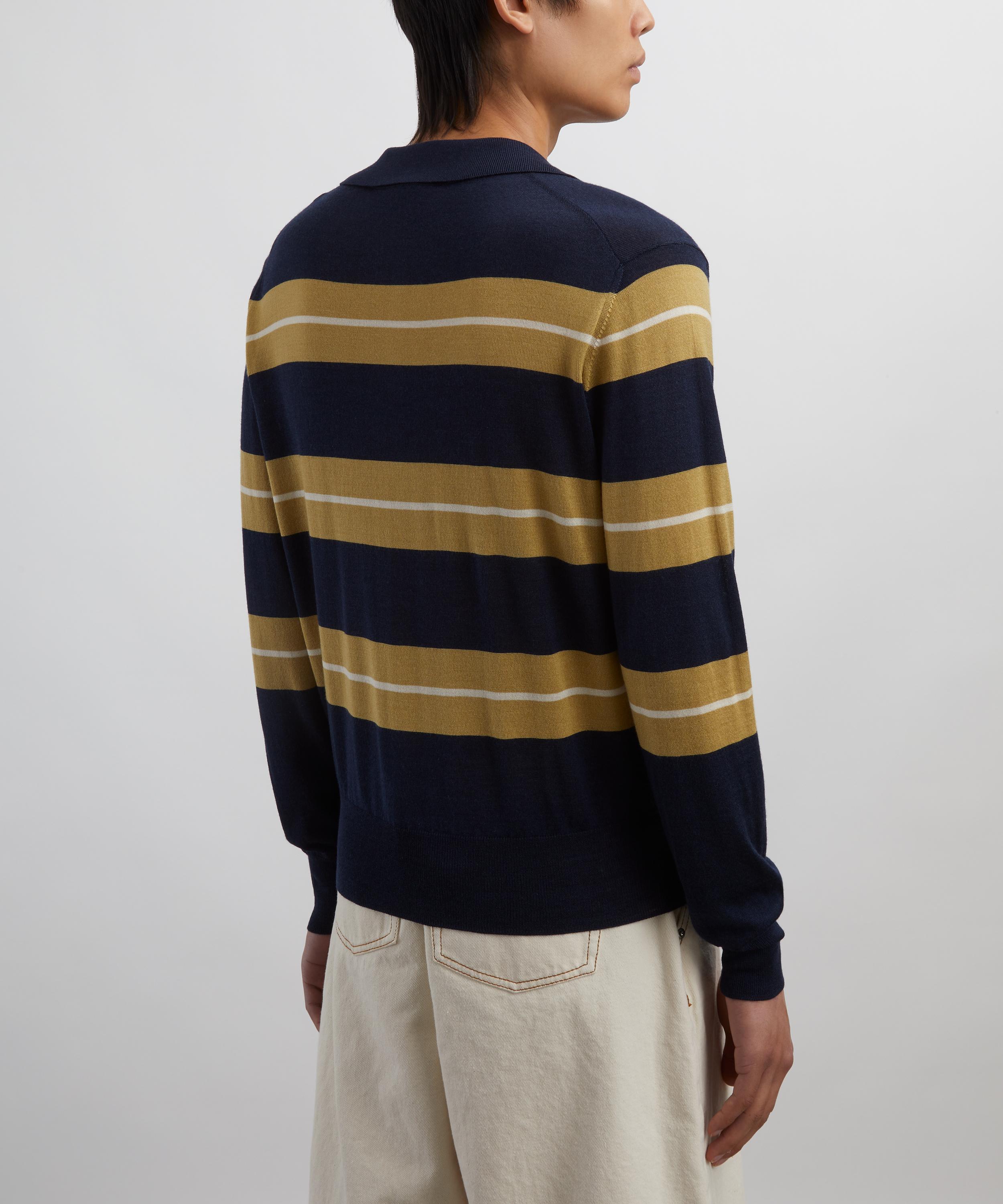 Ami - Navy Wool-Silk Striped Polo image number 3