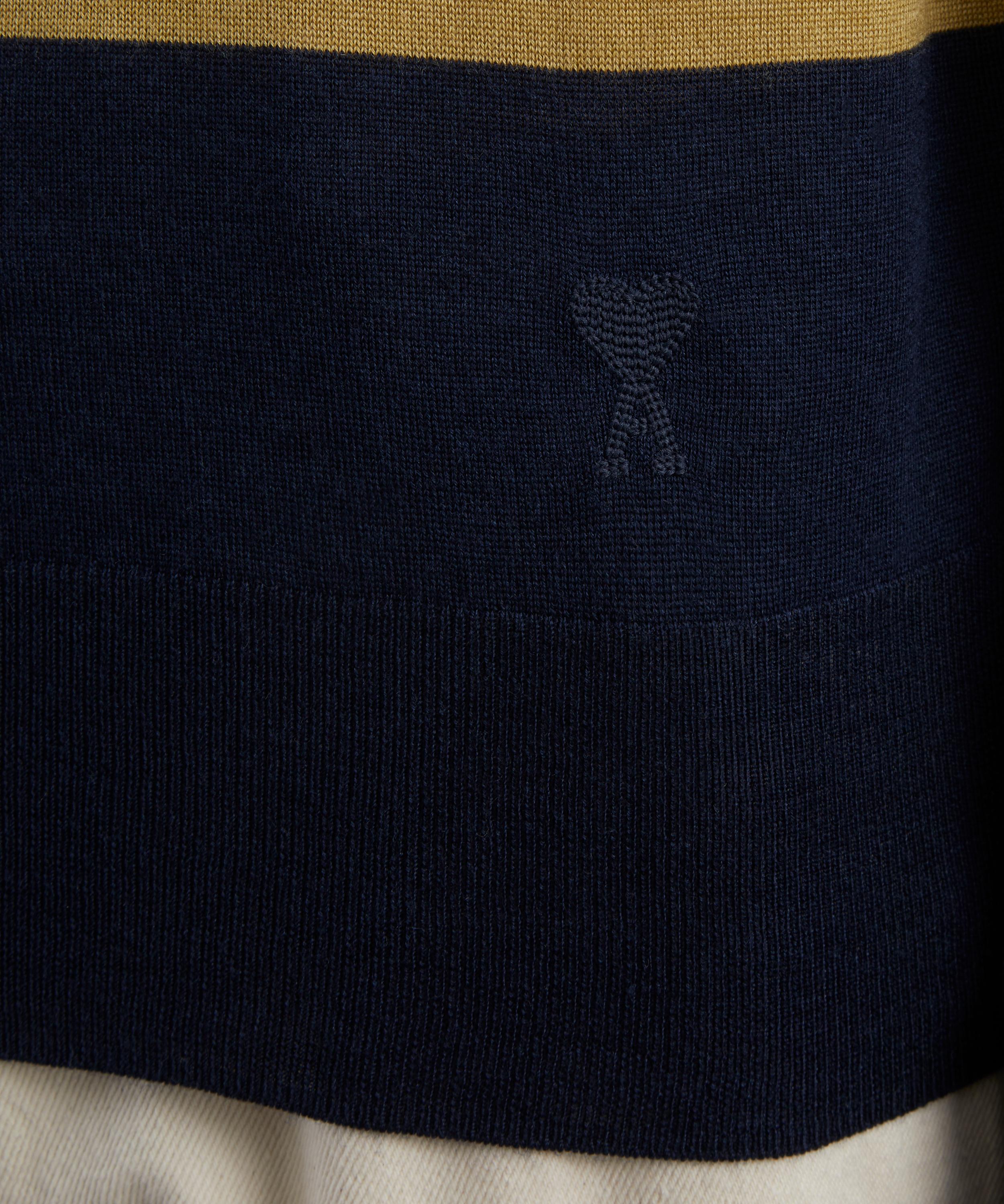 Ami - Navy Wool-Silk Striped Polo image number 4