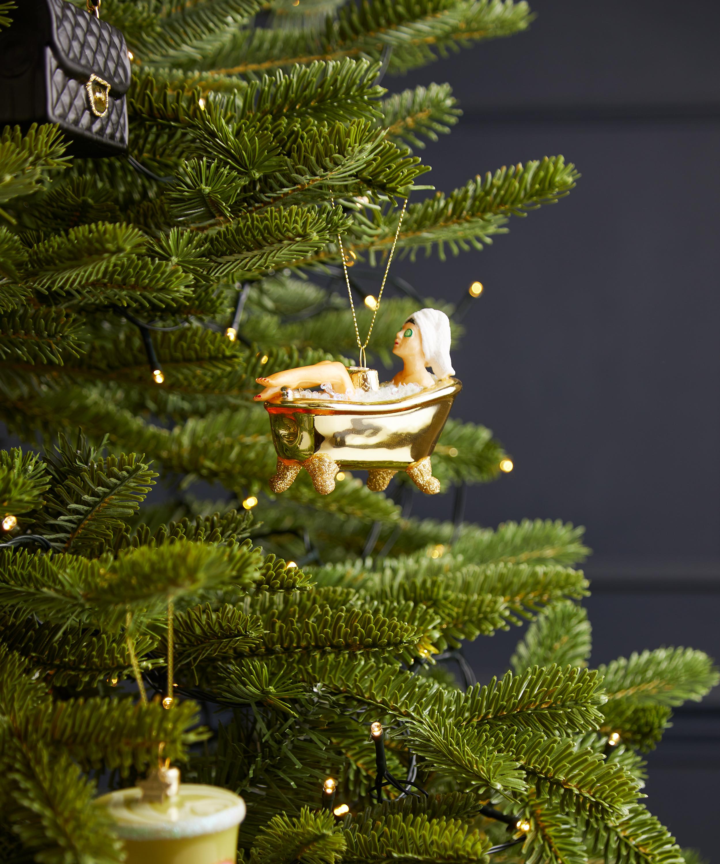 Christmas - Woman in Shiny Gold Bath Glass Ornament image number 1