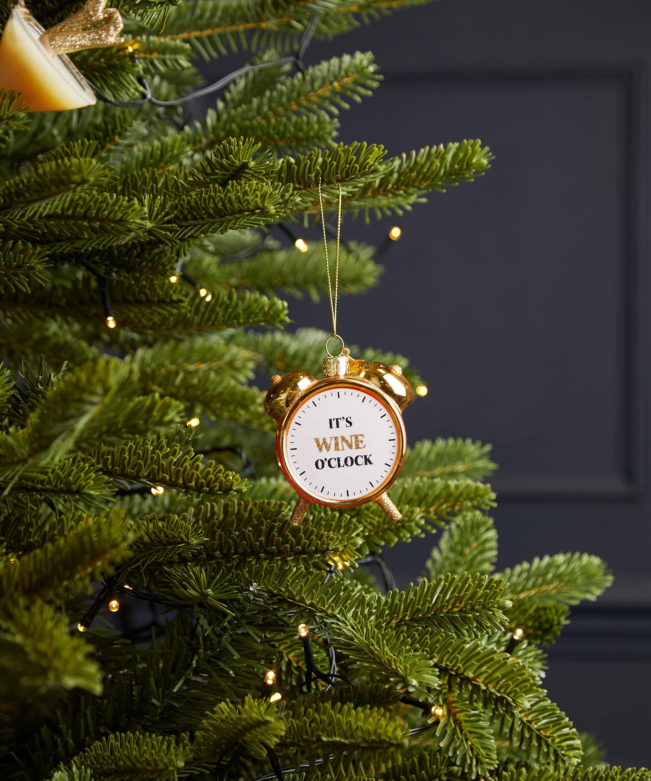 Christmas - It’s Wine O’Clock Alarm Clock Glass Ornament image number 1