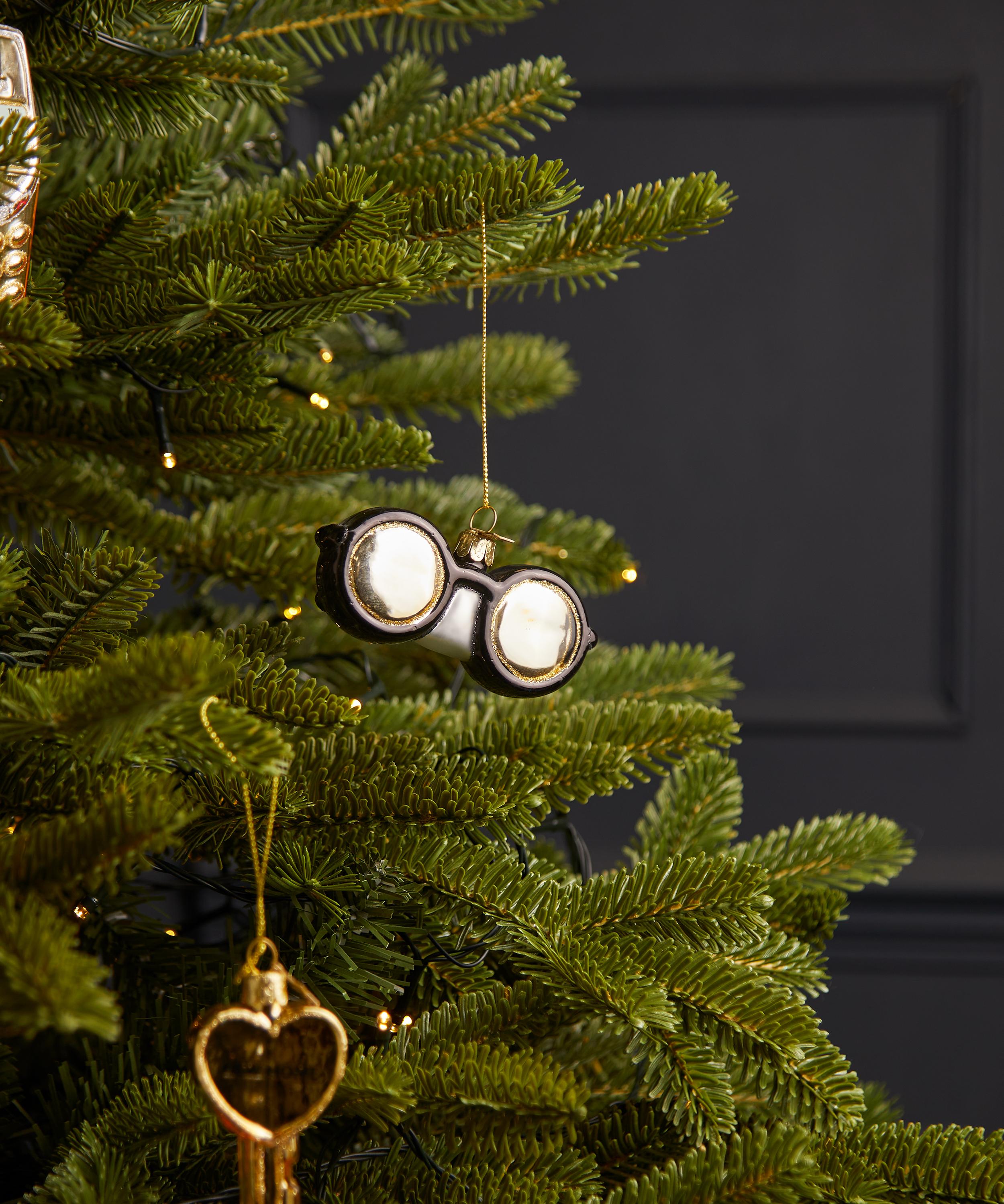 Christmas - Black Round Glasses Glass Ornament image number 1