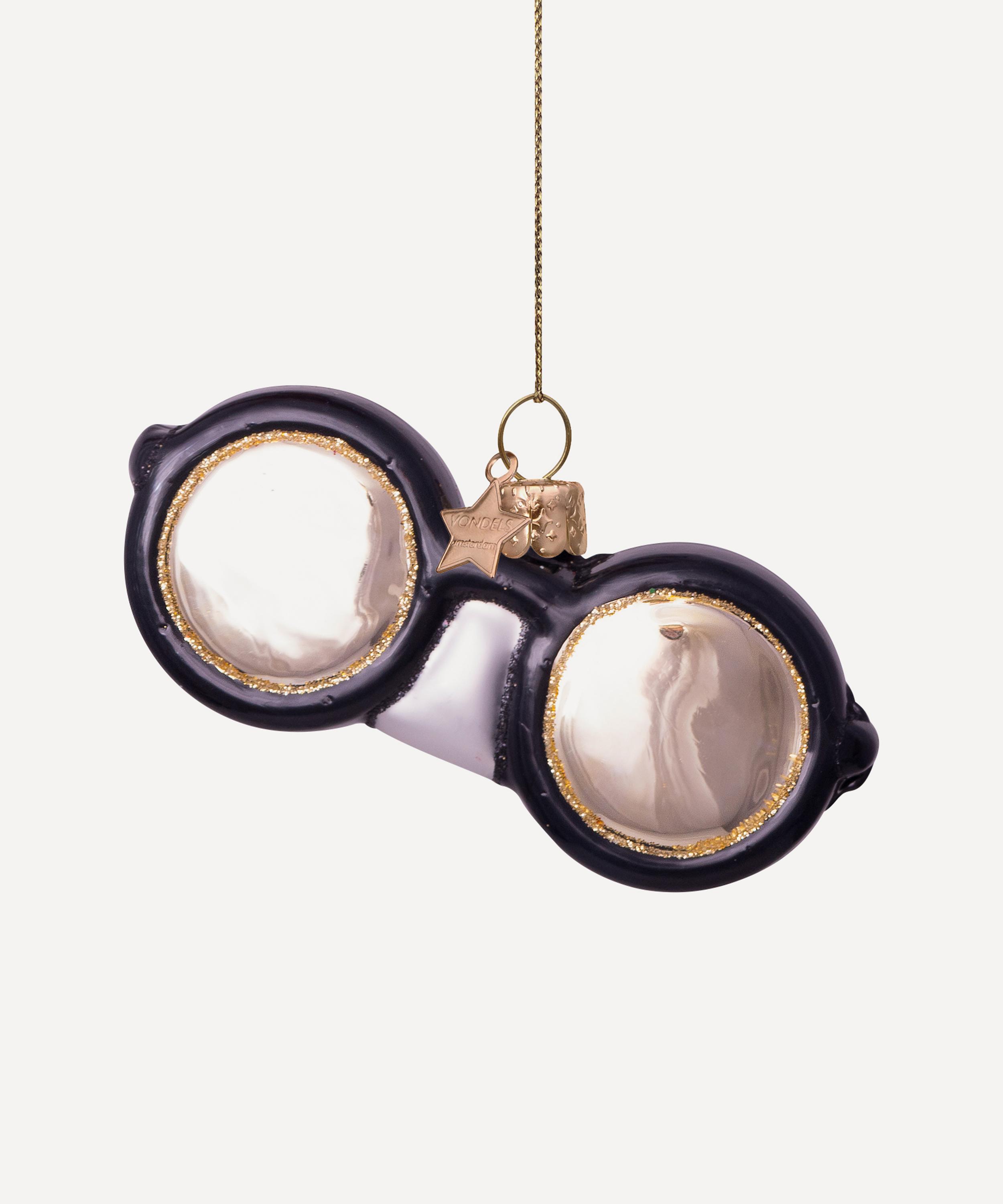 Christmas - Black Round Glasses Glass Ornament image number 2