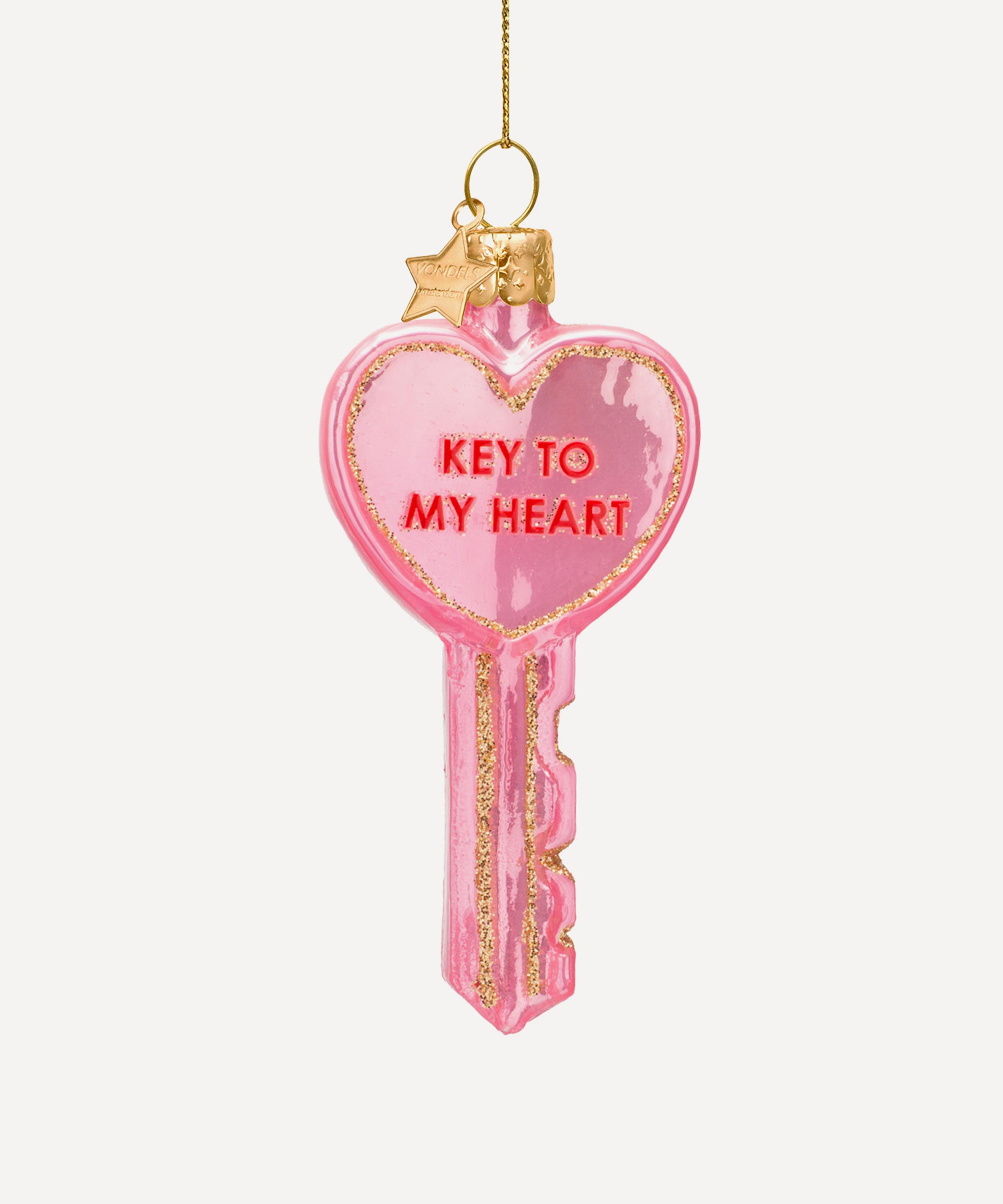 Christmas - Pink Key to My Heart Glass Ornament image number 0