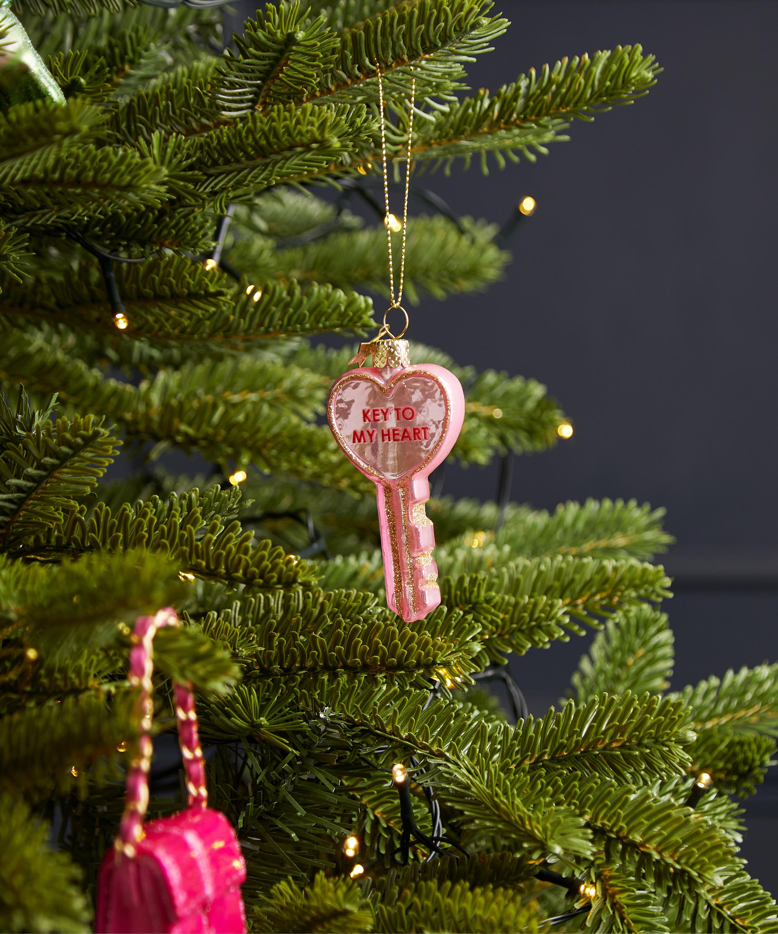 Christmas - Pink Key to My Heart Glass Ornament image number 1