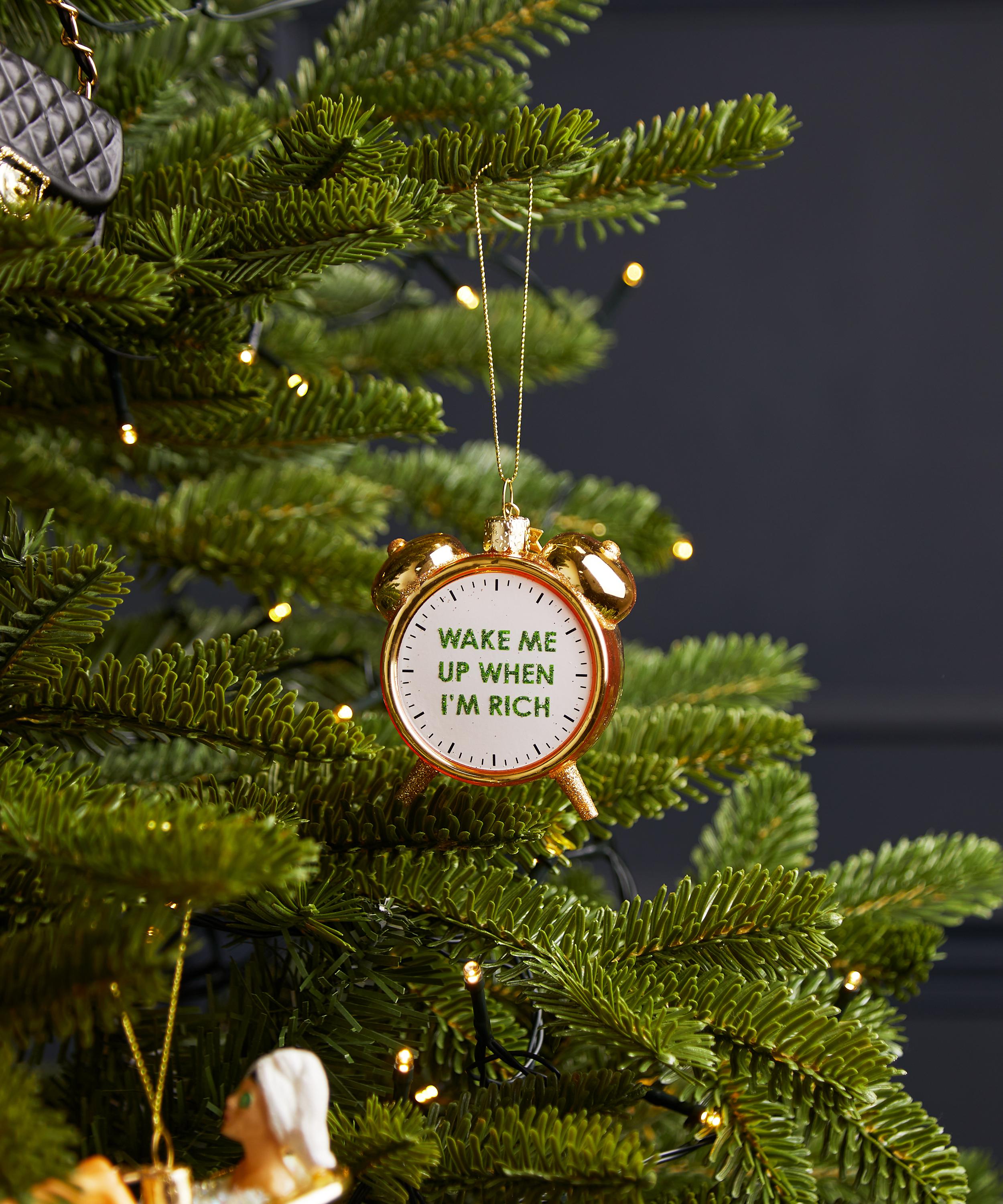 Christmas - Wake Me Up When I&rsquo;m Rich Alarm Clock Glass Ornament image number 0