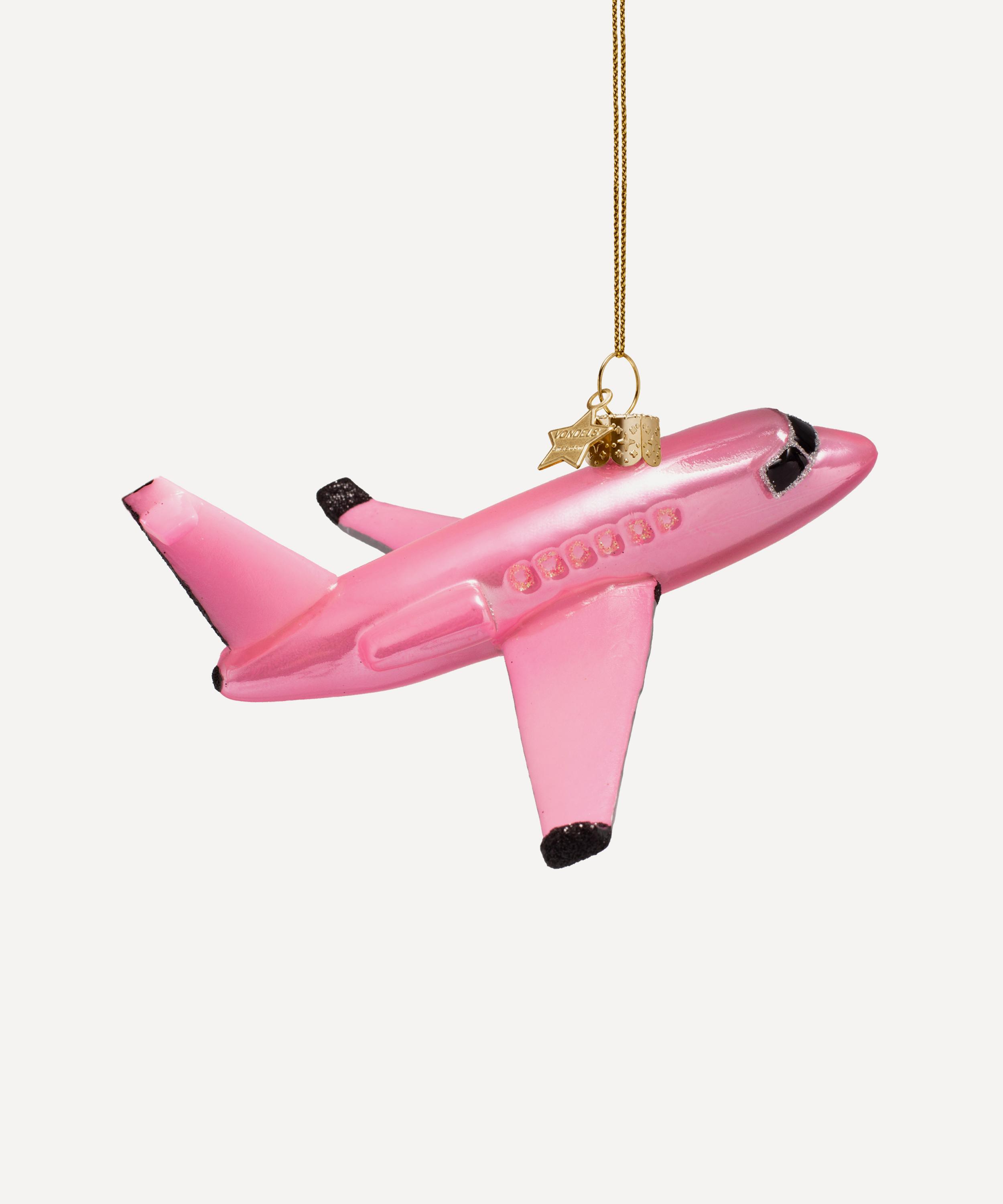 Christmas - Pink Aeroplane Glass Ornament image number 0