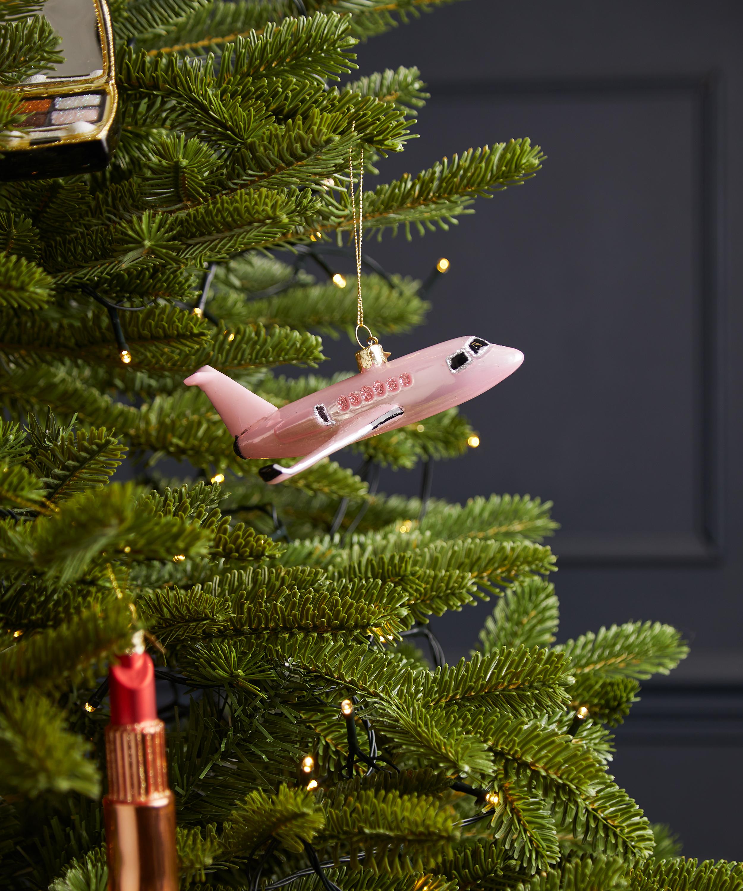 Christmas - Pink Aeroplane Glass Ornament image number 1